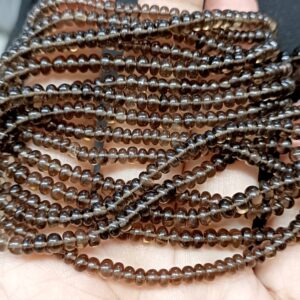 8 Inches Strand, Natural Smoky Quartz Smooth Rondelles Shape Beads, Size- 5-5.5mm Approx 8 Inches Strand, Natural Smoky Quartz Smooth Rondelles Shape Beads, Size- 5-5.5mm Approx