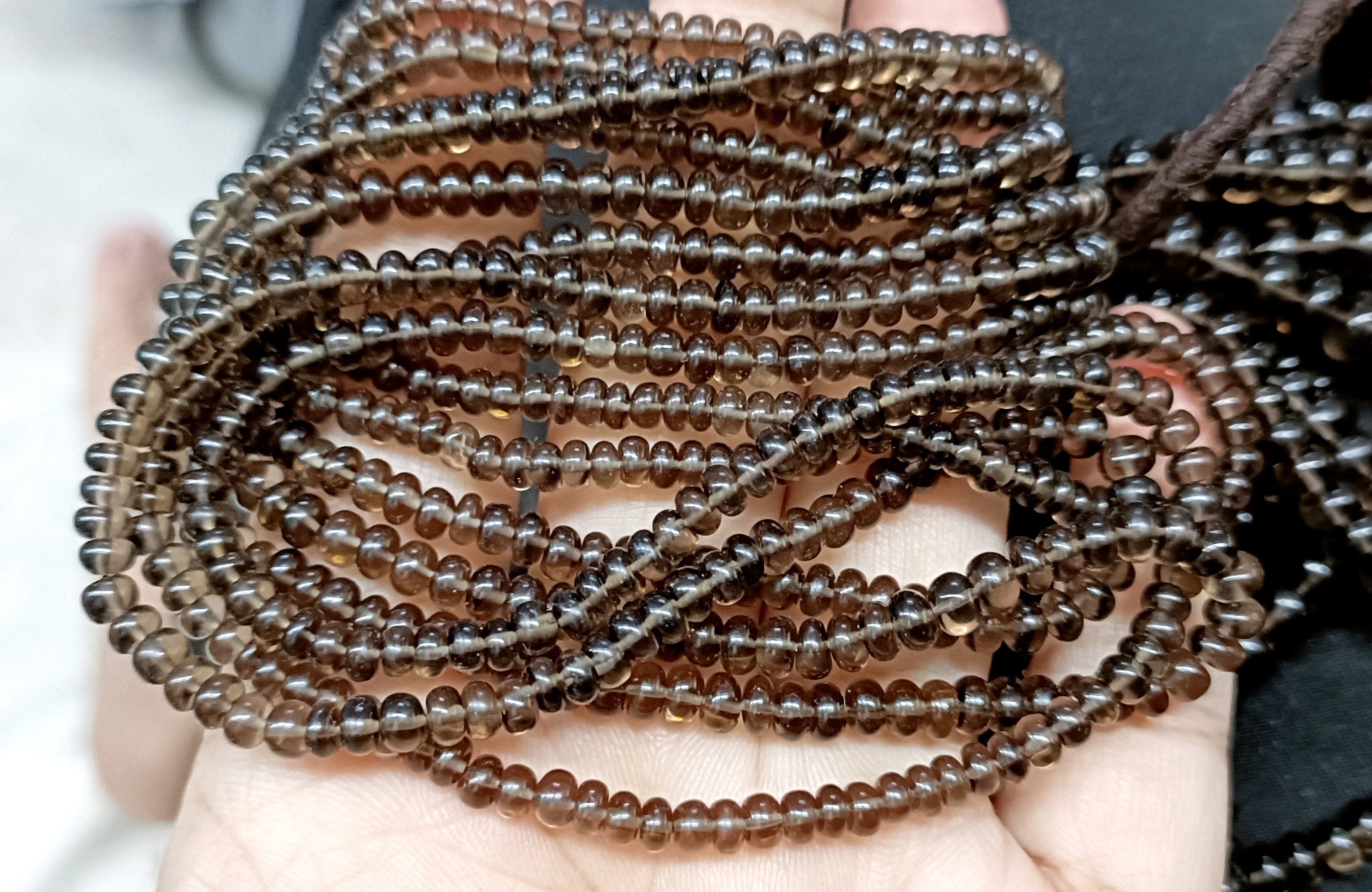 8 Inches Strand, Natural Smoky Quartz Smooth Rondelles Shape Beads, Size- 5-5.5mm Approx 8 Inches Strand, Natural Smoky Quartz Smooth Rondelles Shape Beads, Size- 5-5.5mm Approx