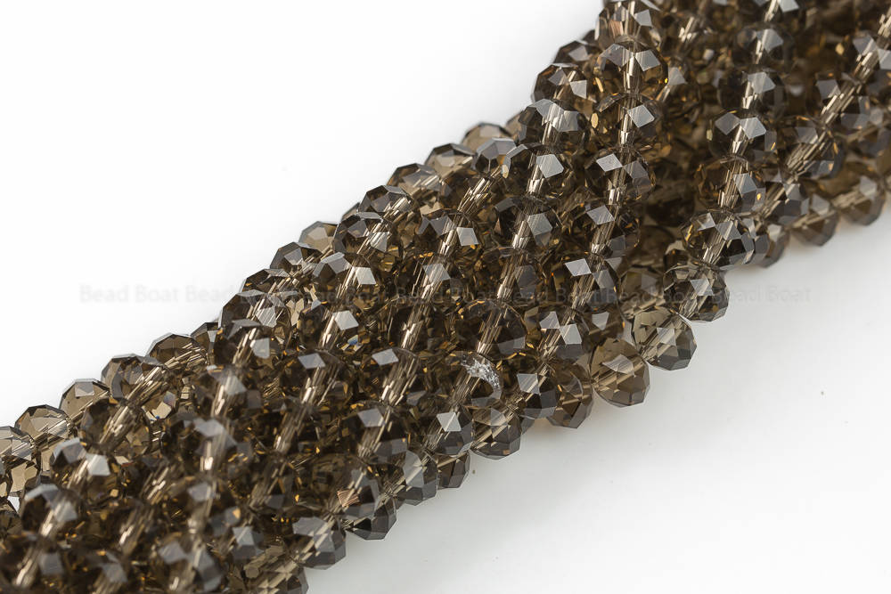 8mm Crystal Rondelle -2 Or 5 Or 10 Strands- Smokey Quartz