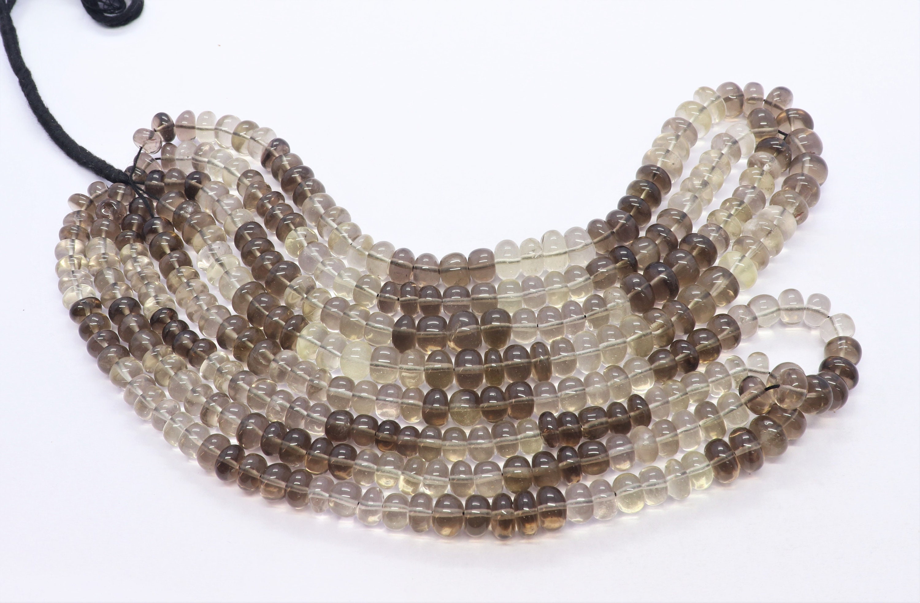 Aaa Natural Smoky Quartz Smooth Rondelle Beads, 7-9 Mm Smoky Quartz Gemstone Bead, 16 Inch Shaded Smoky Quartz Plain Rondelle Beads
