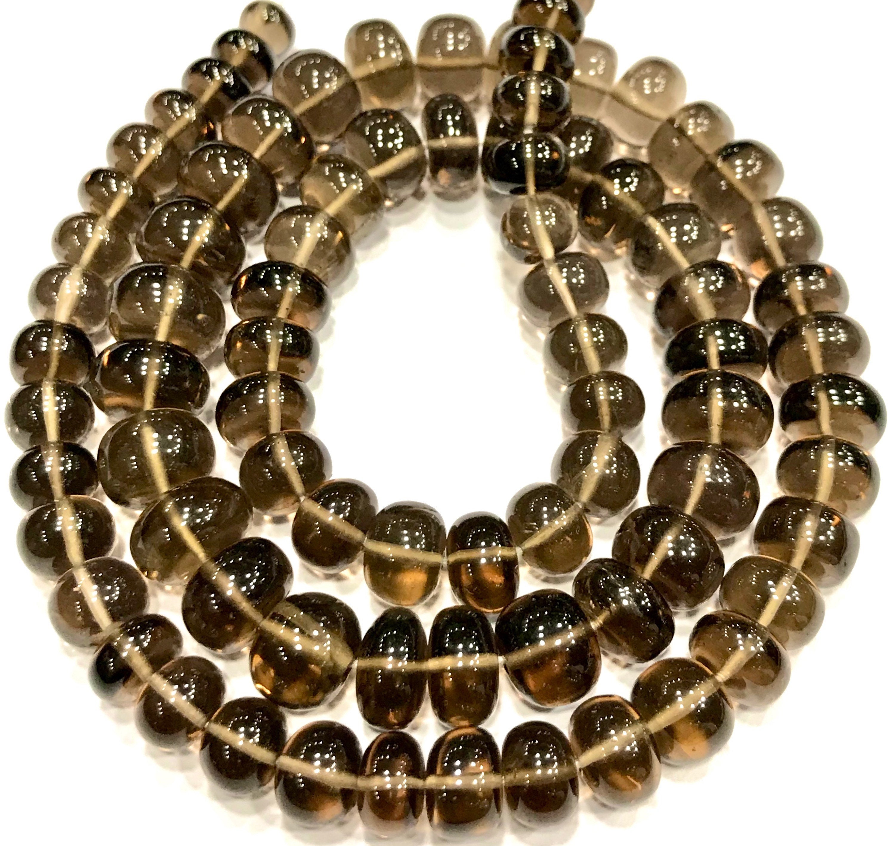 Aaa++ Quality Smoky Quartz Smooth Rondelle Beads 7-9mm Smoky Quartz Gemstone Beads Smoky Quartz Stone Graduated Smooth Beads Wholesale Stone