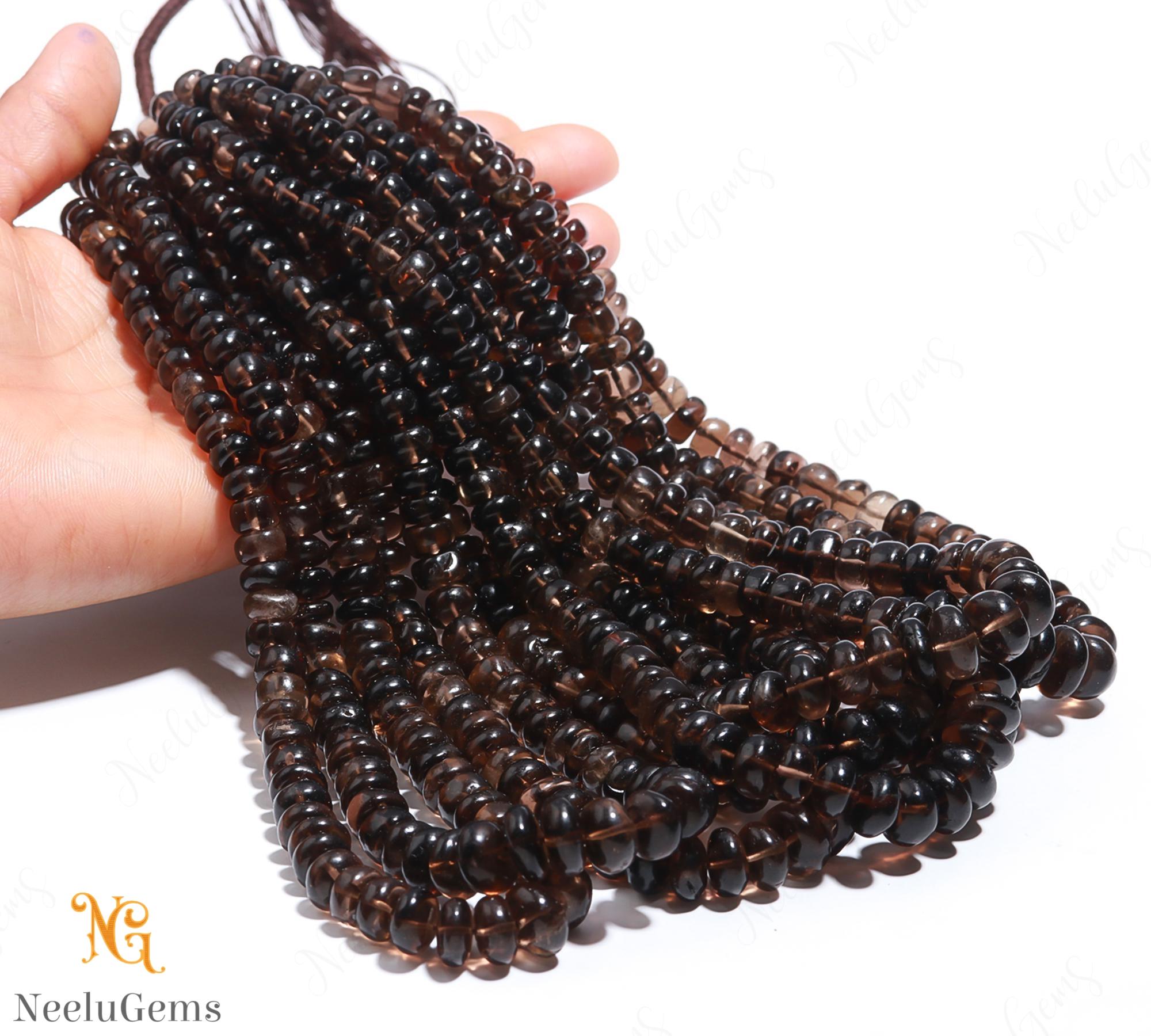 Aaa+ Smoky Quartz Smooth Rondelle Beads,7-11 Mm Natural Smoky Quartz Indian Cut Beads,16" Loose Gemstone Beads For Handmade Jewelry