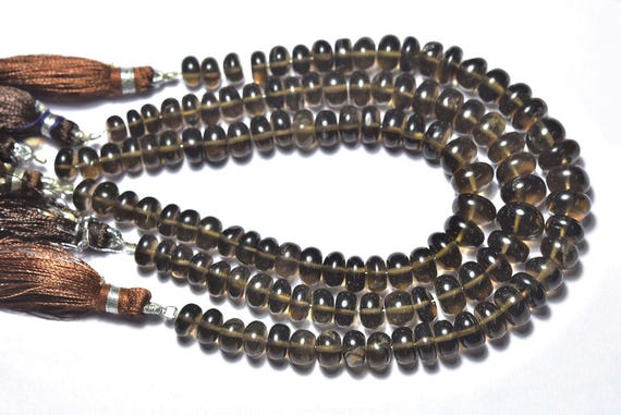 Clear Smoky Quartz Rondelle Beads - 7 Inches - Natural Beautiful Smooth Smoky Quartz Beads Rondelles - Size Is 7-8.5 Mm #395