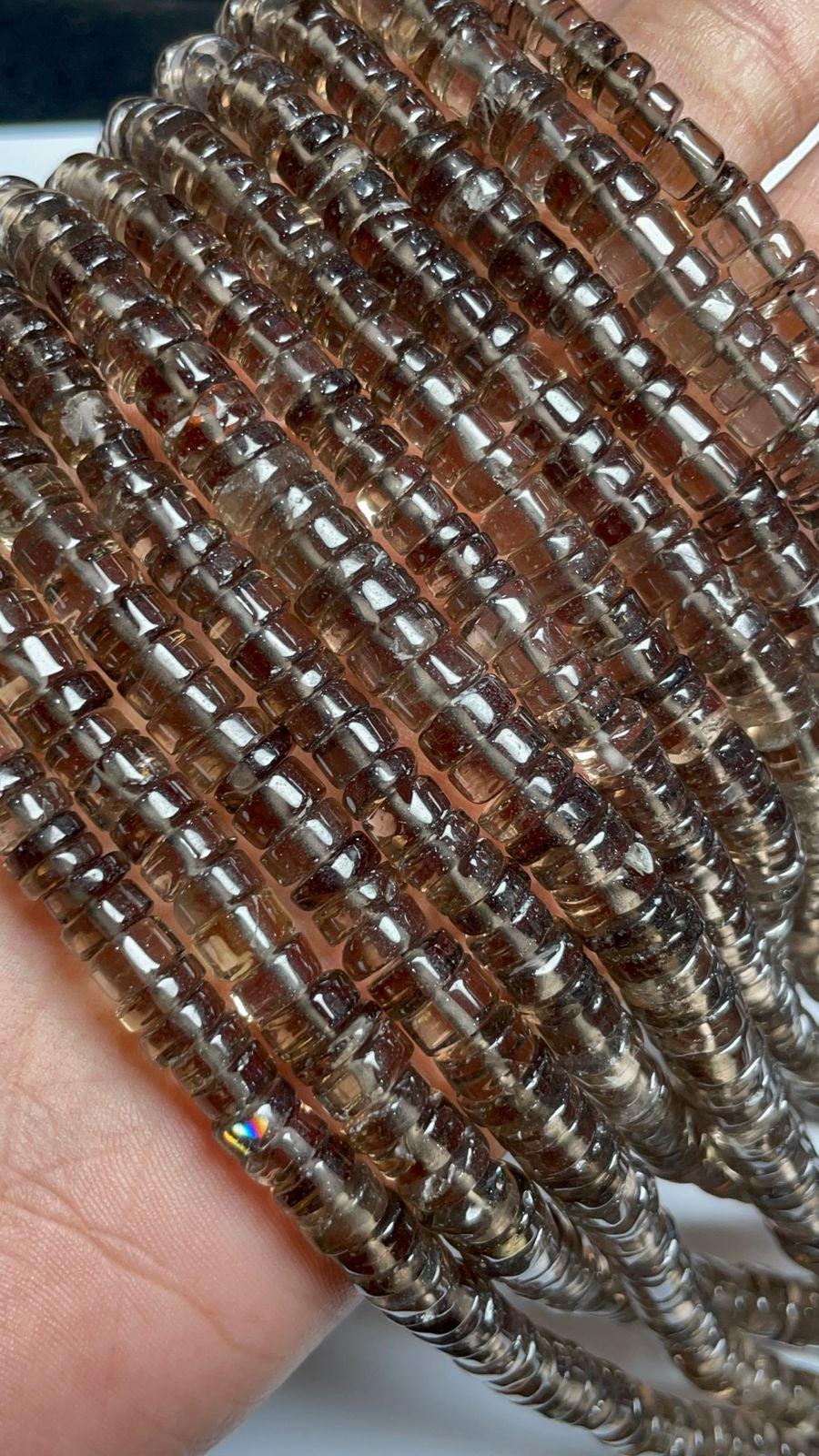 Dark Color- Natural Smoky Quartz Plain Tyre Gemstone Beads Size- 5-7 Mm, 12 Inch Strand For Making Jewelry