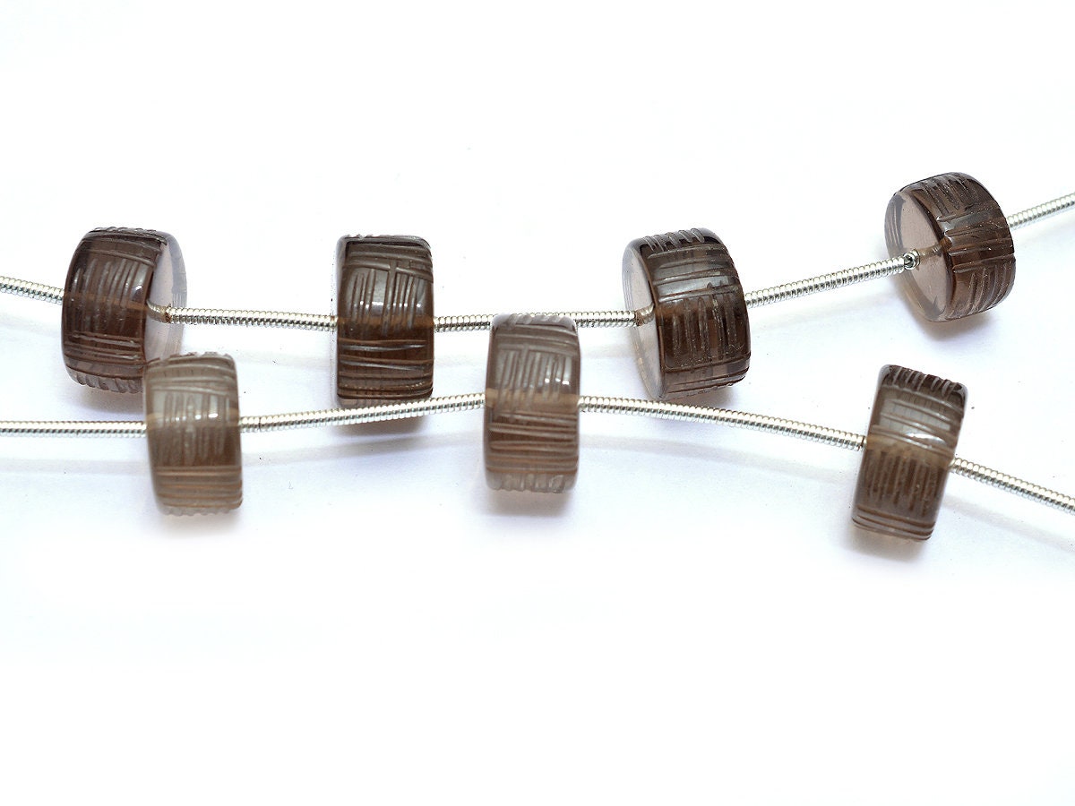 Smoky Quartz Gemstone Heishi Carving Beads | 11mm-13mm Tyre Rondelle | Natural Brown Smoky Semi Precious Gemstone Carving | 5 Loose Beads Smoky Quartz Gemstone Heishi Carving Beads | 11mm-13mm Tyre Rondelle | Natural Brown Smoky Semi Precious Gemstone Carving | 5 Loose Beads