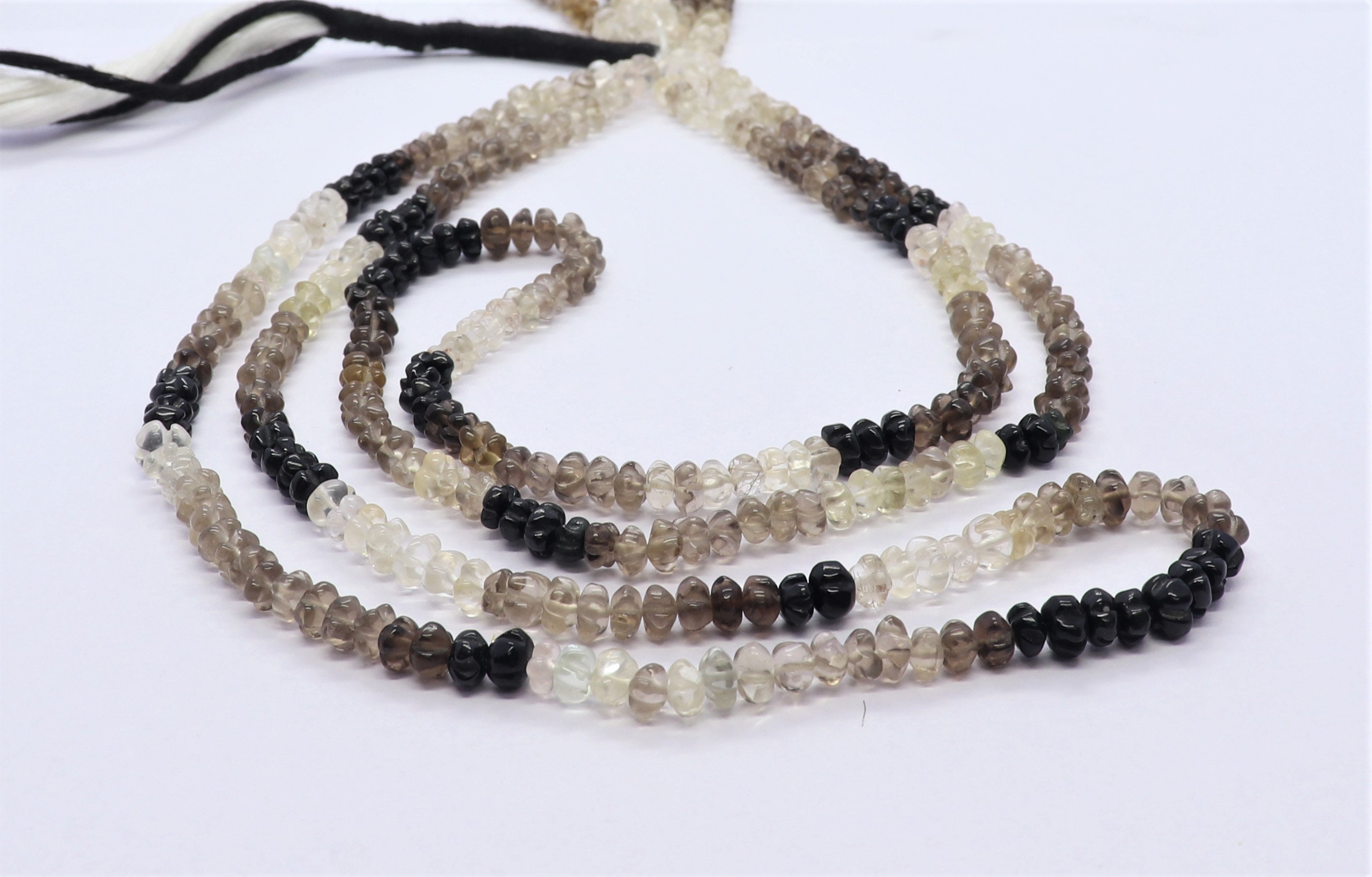 Natural Smoky Quartz Hand Carved Rondelle Beads, 4-4.5 Mm Shaded Smoky Pumpkin Gemstone Beads, 16 Inch Smoky Quartz Carving Rondelle Beads