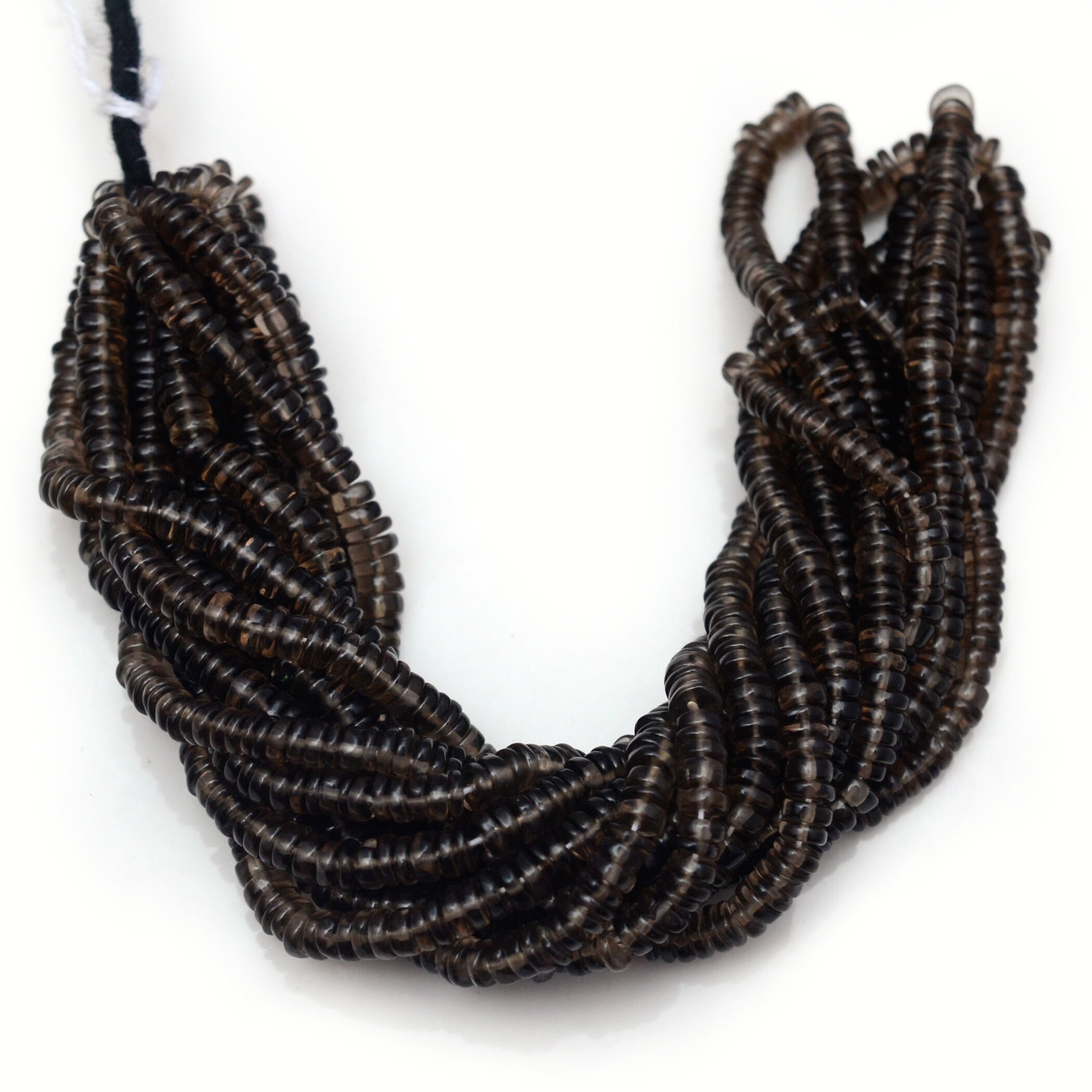 Natural Smoky Quartz Smooth Tyre Rondelle Beads, 5mm Smoky Quartz Brown Round Heishi Gemstone Beads, 16 Inch Strand, Gds2132