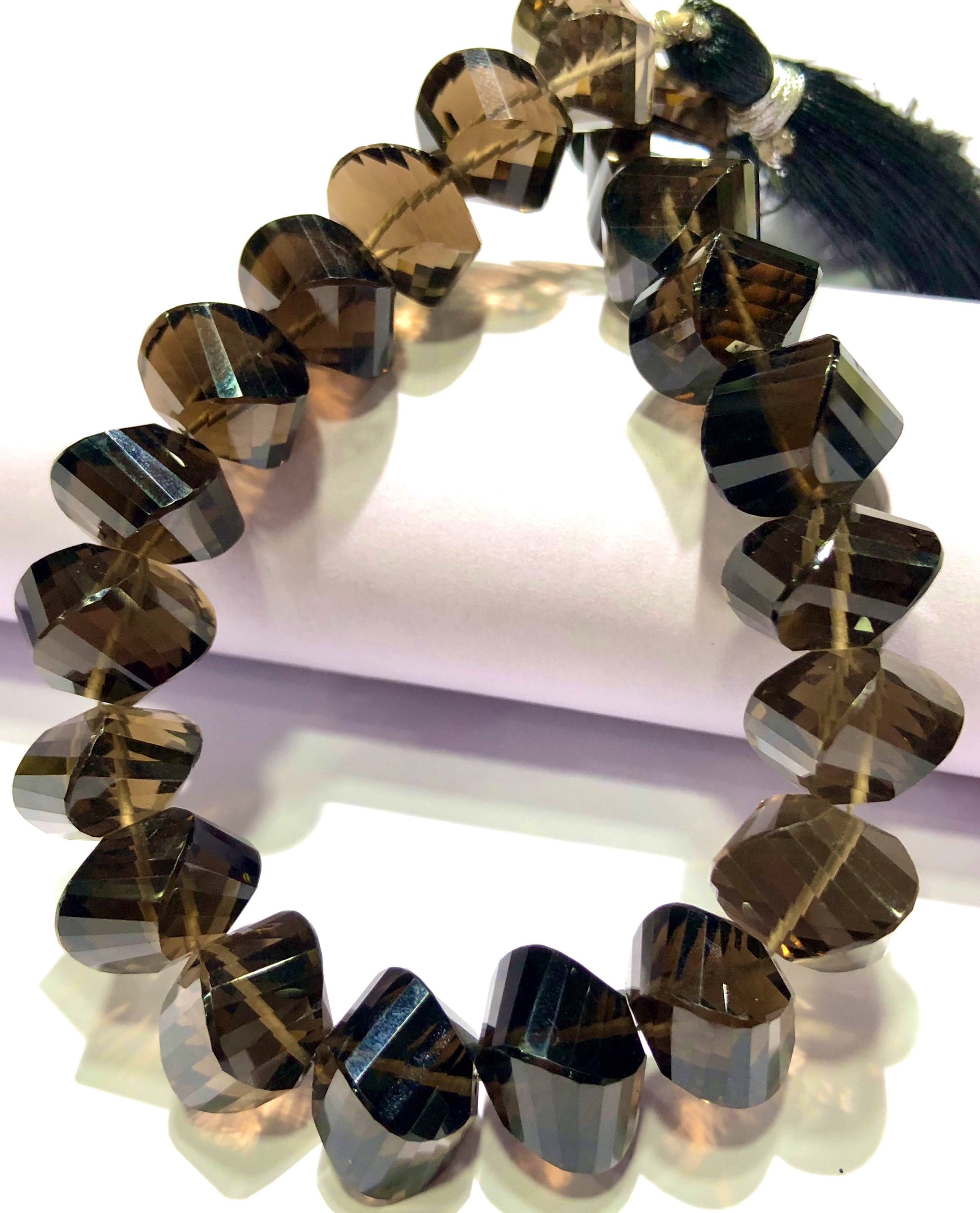 Rarest~~aaaa+ Smoky Quartz Twisted Rondelle Beads Smoky Quartz Gemstone Beads Natural Smoky Quartz Laser Cut Beads Smoky Quartz Briolettes