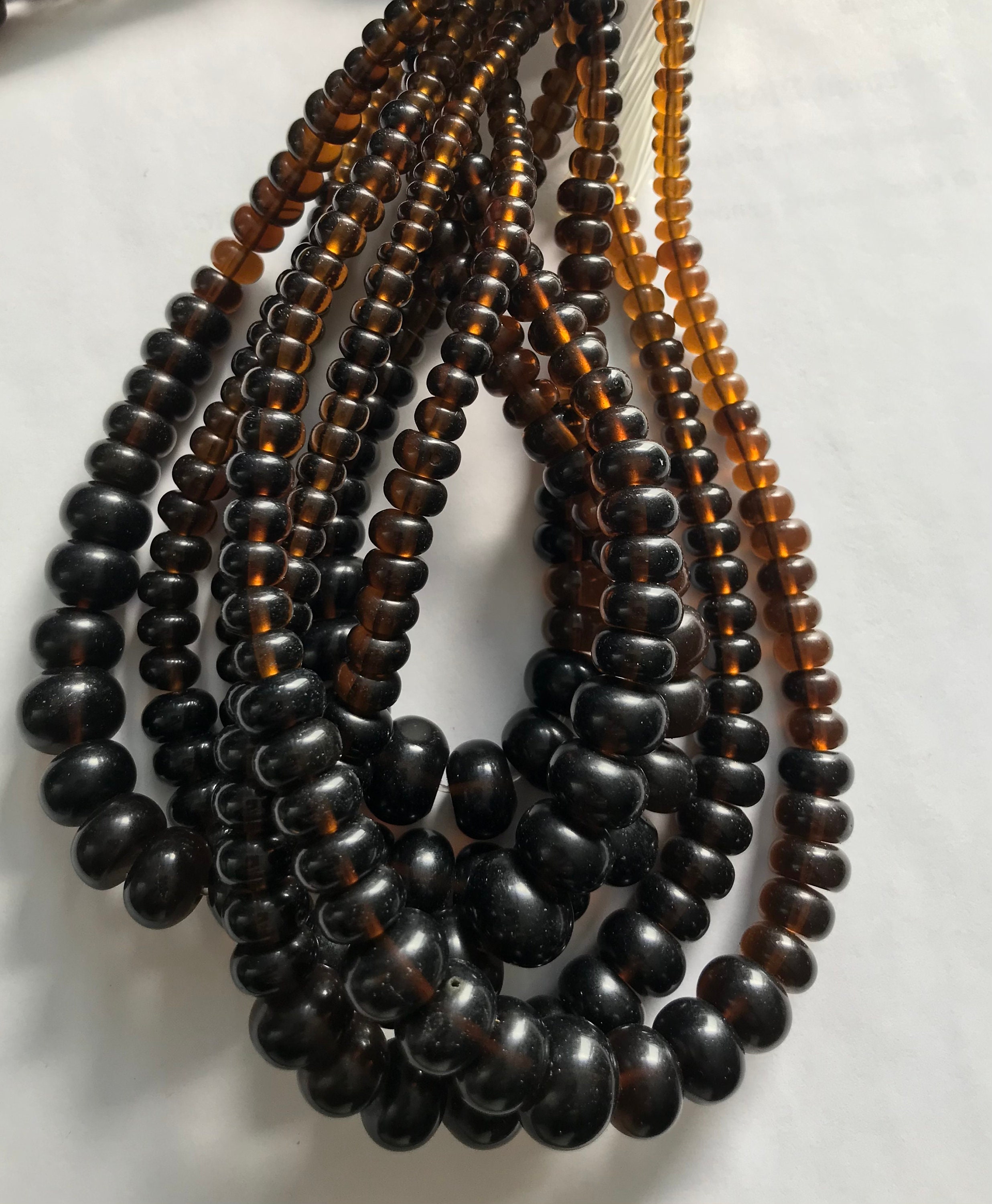 Smokey Quartz 5x3mm-14x10mm Graduated Rondelle Gemstone Bead-15.5 Inch Strand