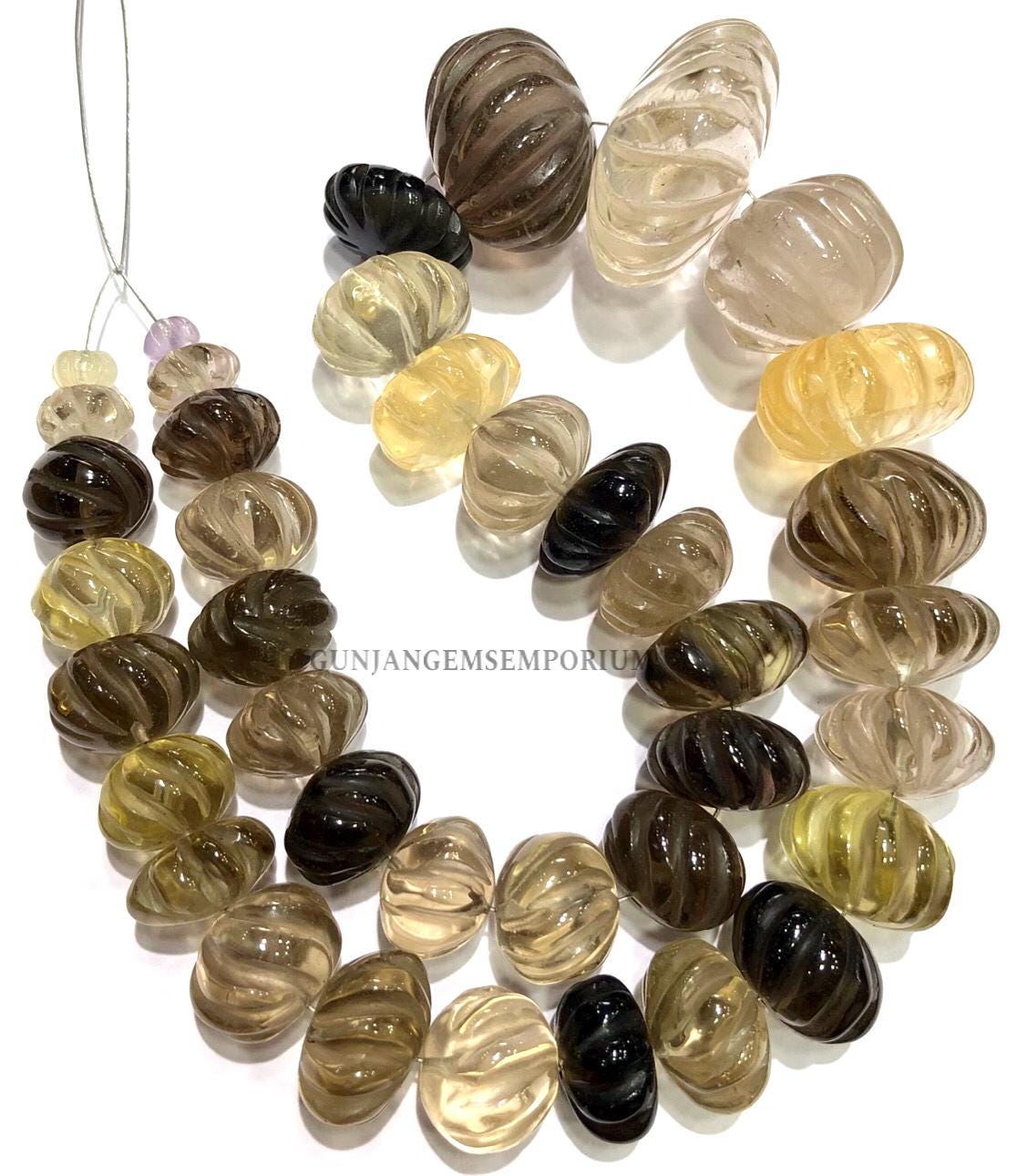 So Rare Aaa+ Smoky Quartz Carved Rondelle Beads 14-30mm Smoky Quartz Gemstone Beads Unique Twisted Carved Melon Beads 16” Strand So Rare Aaa+ Smoky Quartz Carved Rondelle Beads 14-30mm Smoky Quartz Gemstone Beads Unique Twisted Carved Melon Beads 16” Strand