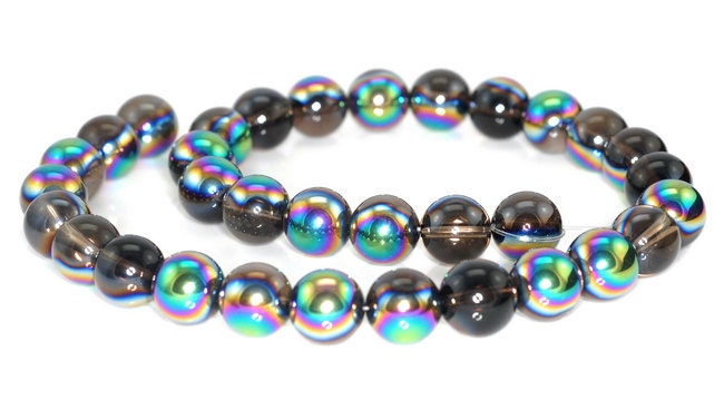 12mm Titanium Rainbow Smoky Quartz Gemstone Round Loose Beads 7 Inch Half Strand (90144362-b50)
