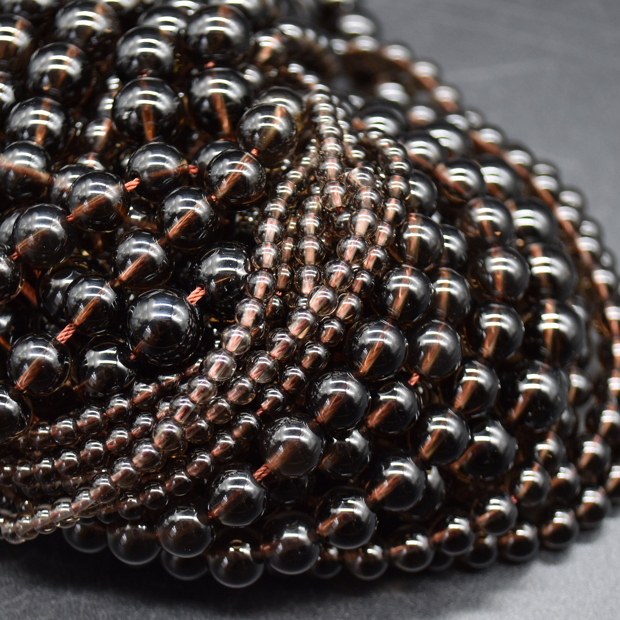 Smoky Quartz Round Beads - 4mm, 6mm, 8mm, 10mm Sizes - 14" Strand - Natural Gemstone Beads For Jewellery Making , Crystal Beads Smoky Quartz Round Beads - 4mm, 6mm, 8mm, 10mm Sizes - 14" Strand - Natural Gemstone Beads For Jewellery Making , Crystal Beads
