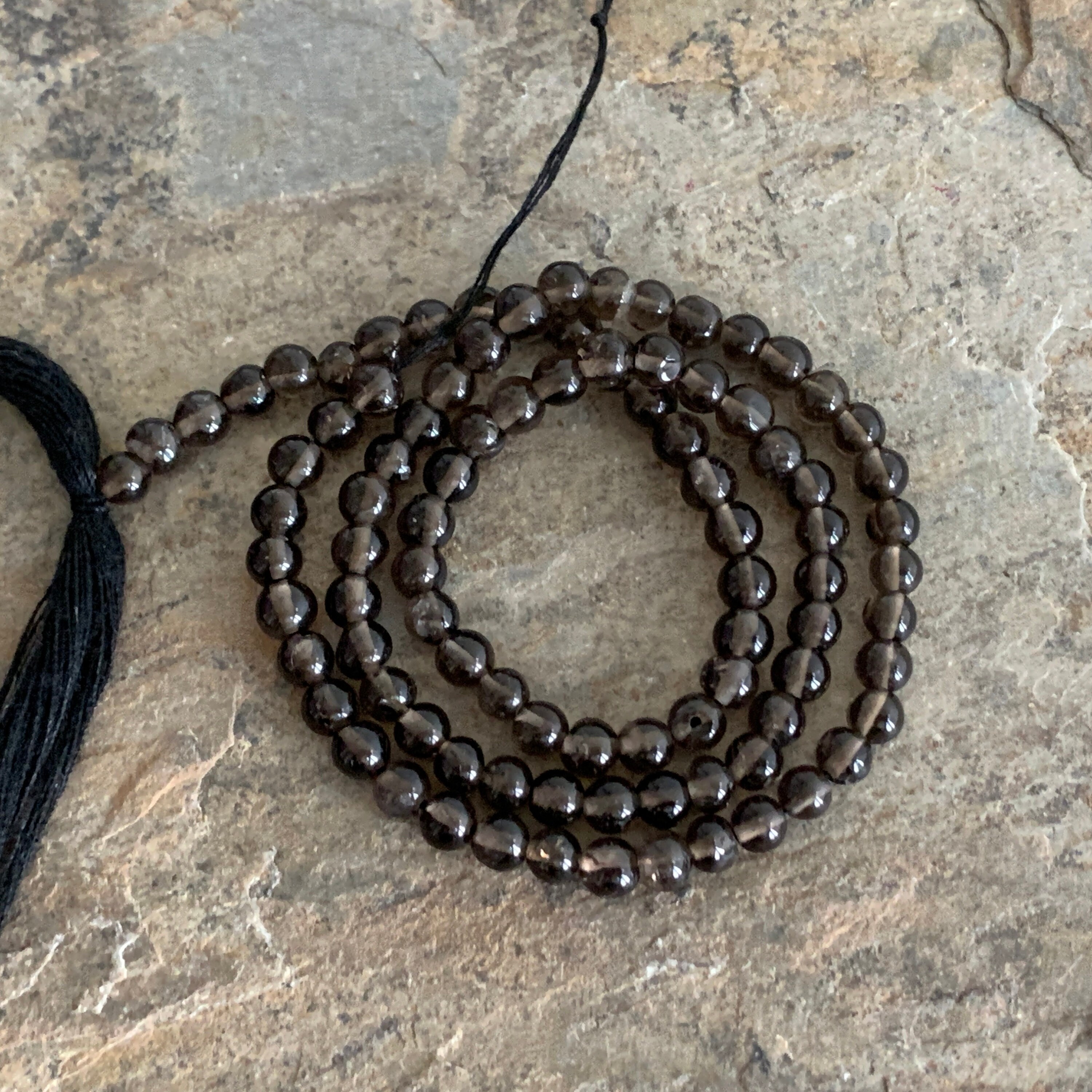 Smoky Quartz Round Beads, 4mm, 13 Inch Strand