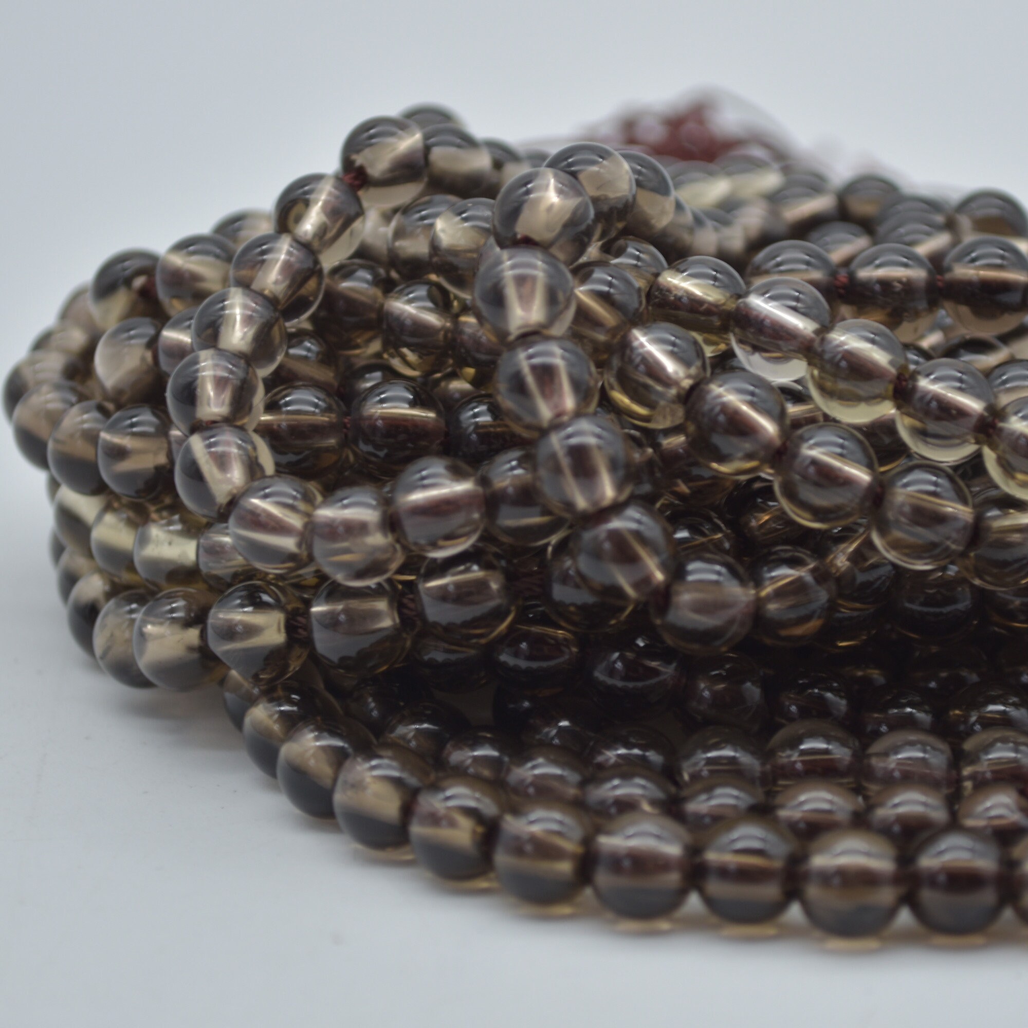 Smoky Quartz Gemstone Beads - 8mm Round - Large Hole (2mm) Gemstone Round Beads For Jewellery Making - 15" Strand