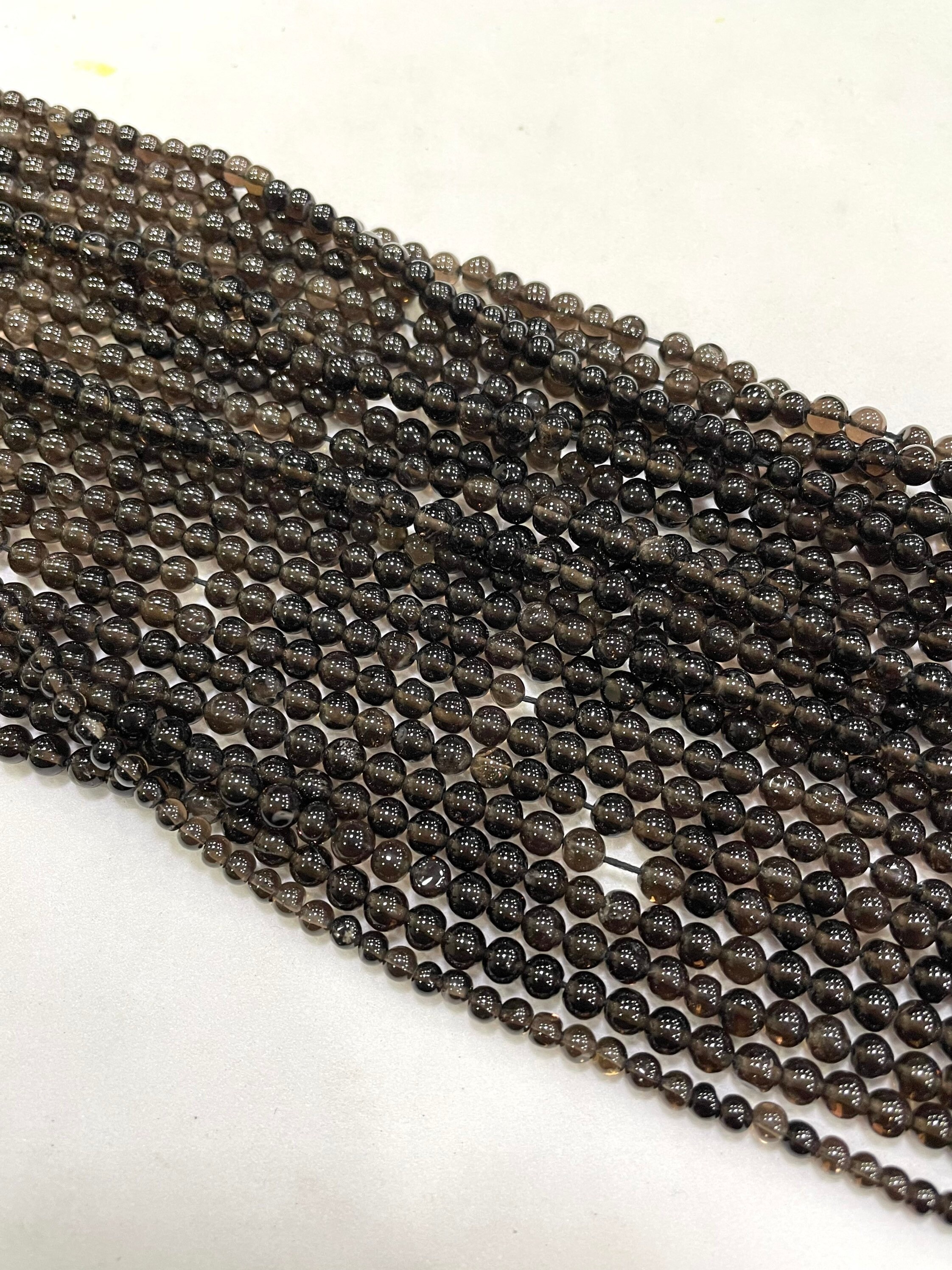 Independence Day Sale Good Quality 13 Inches Natural Smokey Quartz 4-4.5 Mm Approx Round Shape Beads Smokey Beads An Amazing Item