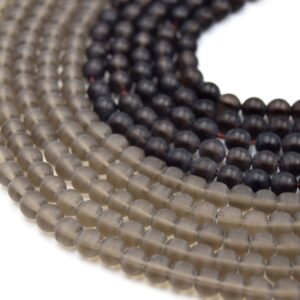 Matte Smoky Quartz Beads: Round Natural Gemstone, 15" Strand