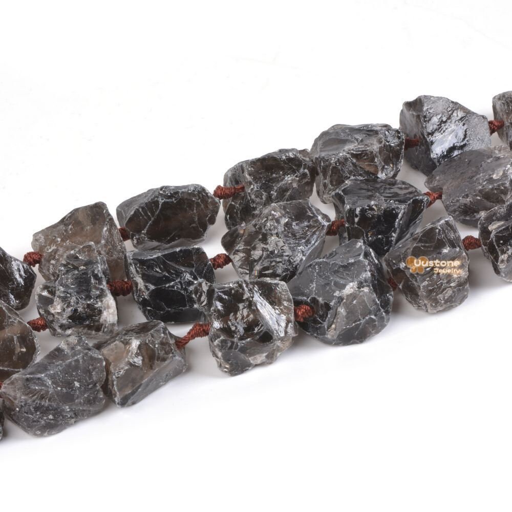 0133 Smoky Quartz Rock Crystal Raw Facet Rough Nuggets Loose Gemstone Beads Graduated Strand 16pcs