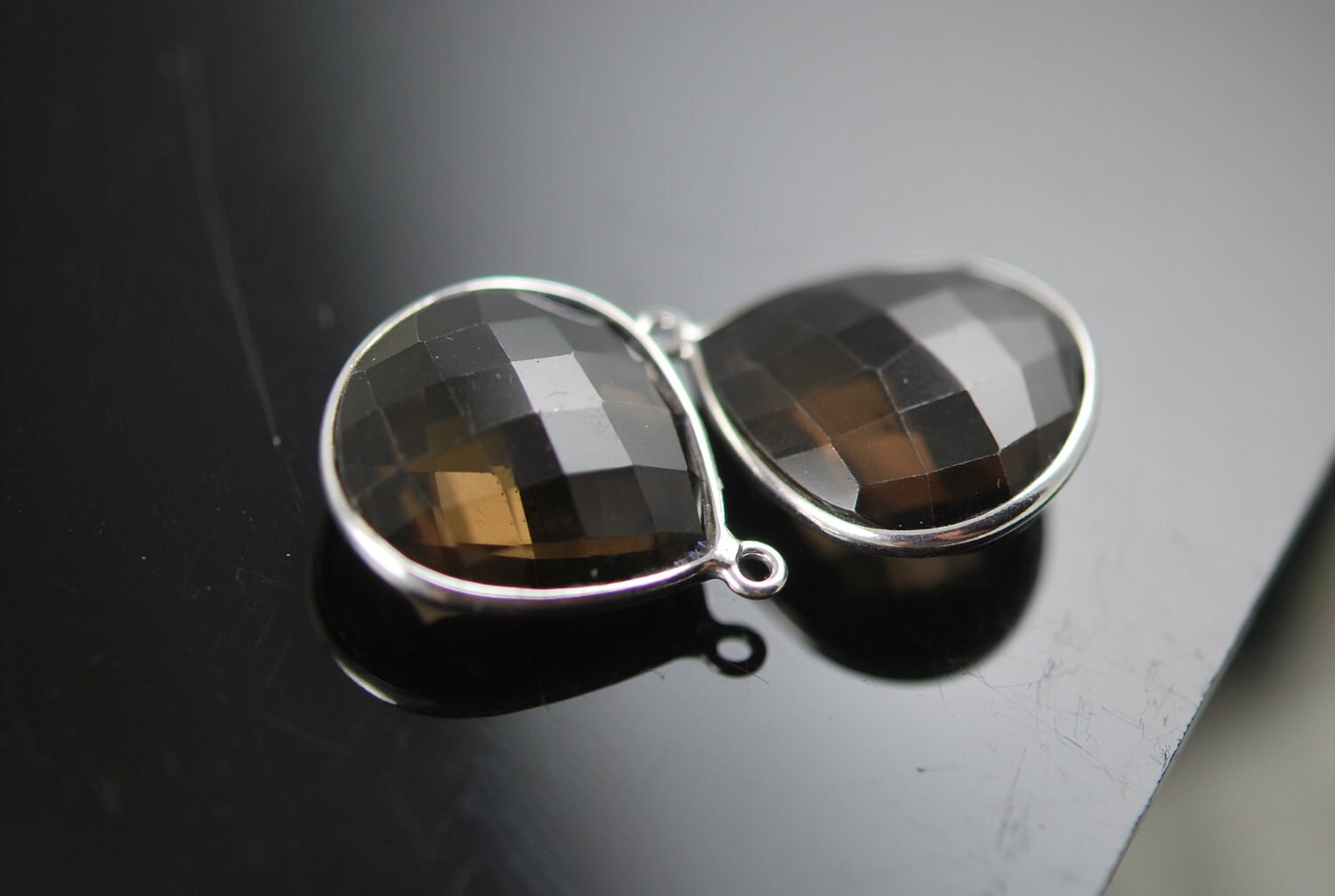 2 Matching Jumbo  Smokey Quartz Heart Connectors 22.00 On Sale 20.00