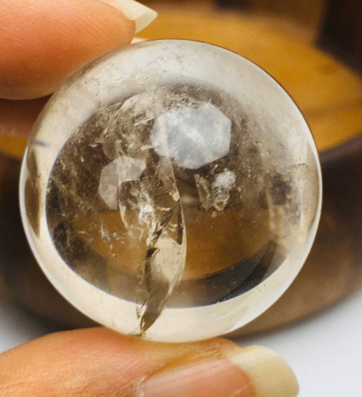 Smoky Quartz Crystal Sphere: Natural Inclusions, Polished Orb (33mm) Sp12