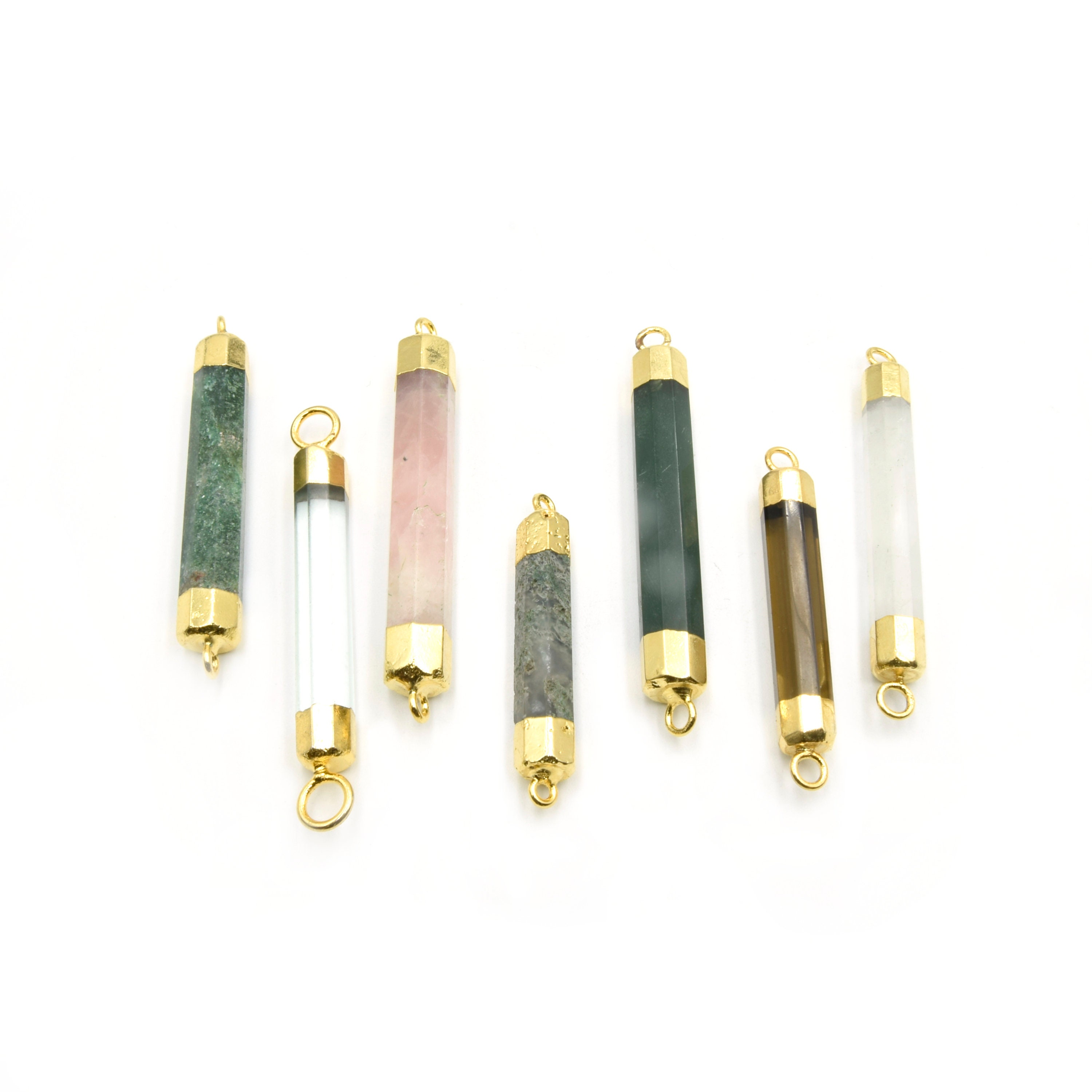 Electroplated Gemstone Cylinder Connector Bar, Jewelry Making Finding For Bracelets & Necklaces