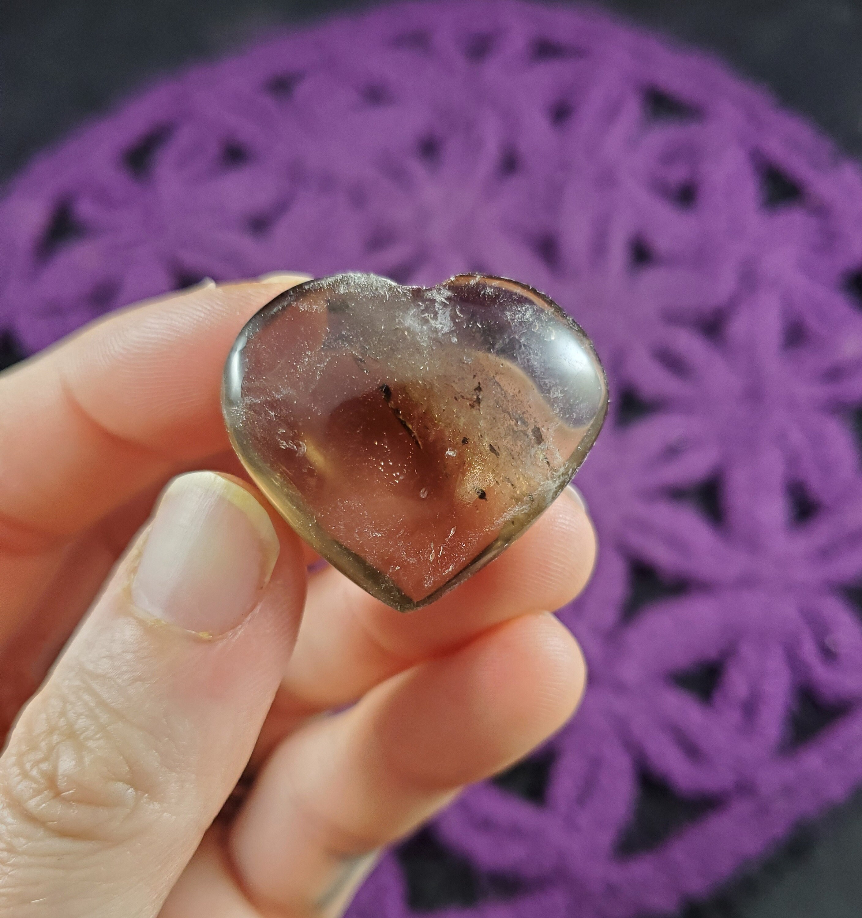 Smoky Quartz Heart Crystal Stones Small Pocket Crystals Polished Light Smokey Carving Carved Shape Rock