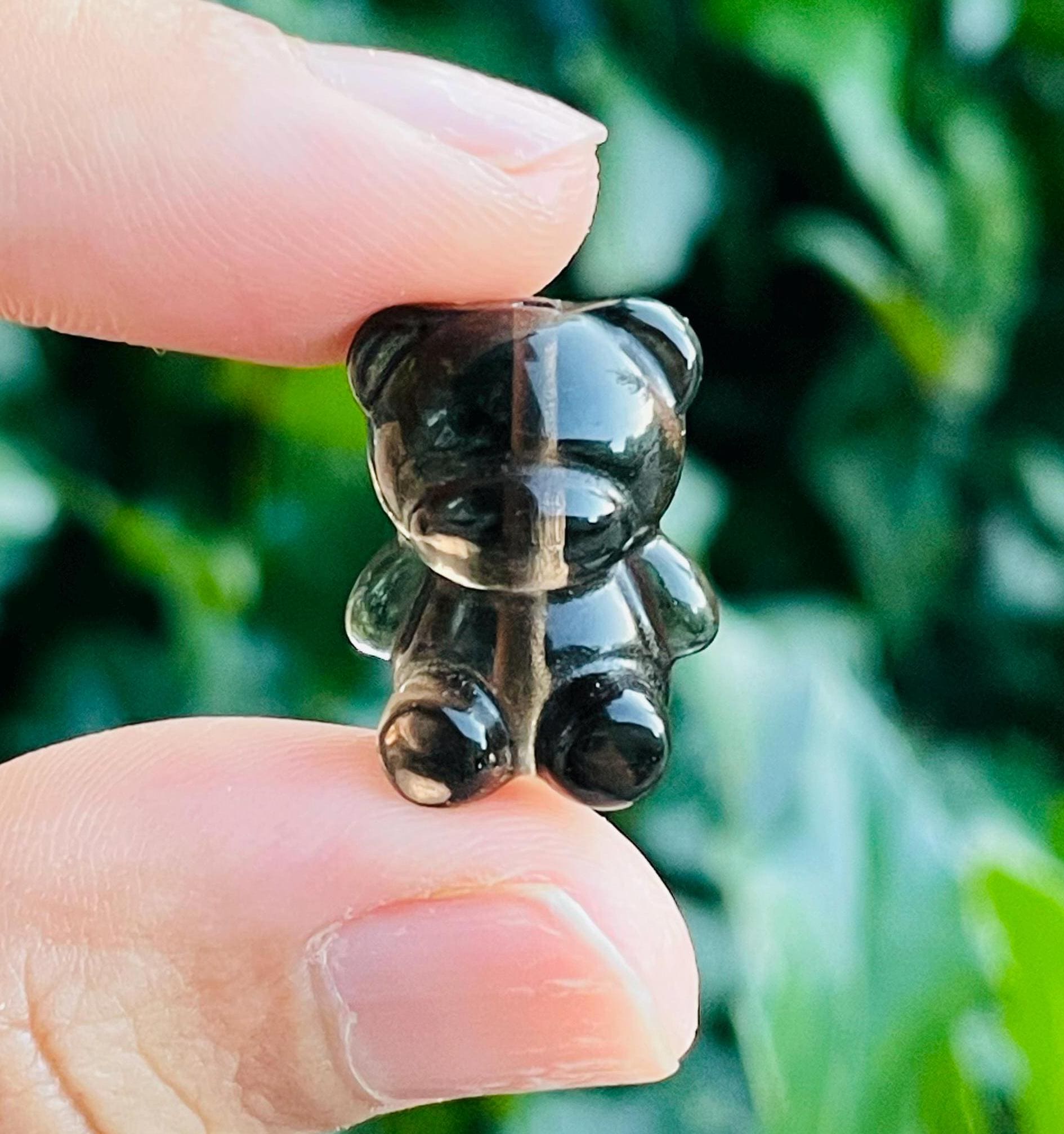 Mini Smoky Quartz Crystal Bear: Carved Gemstone Bead (15-19mm)