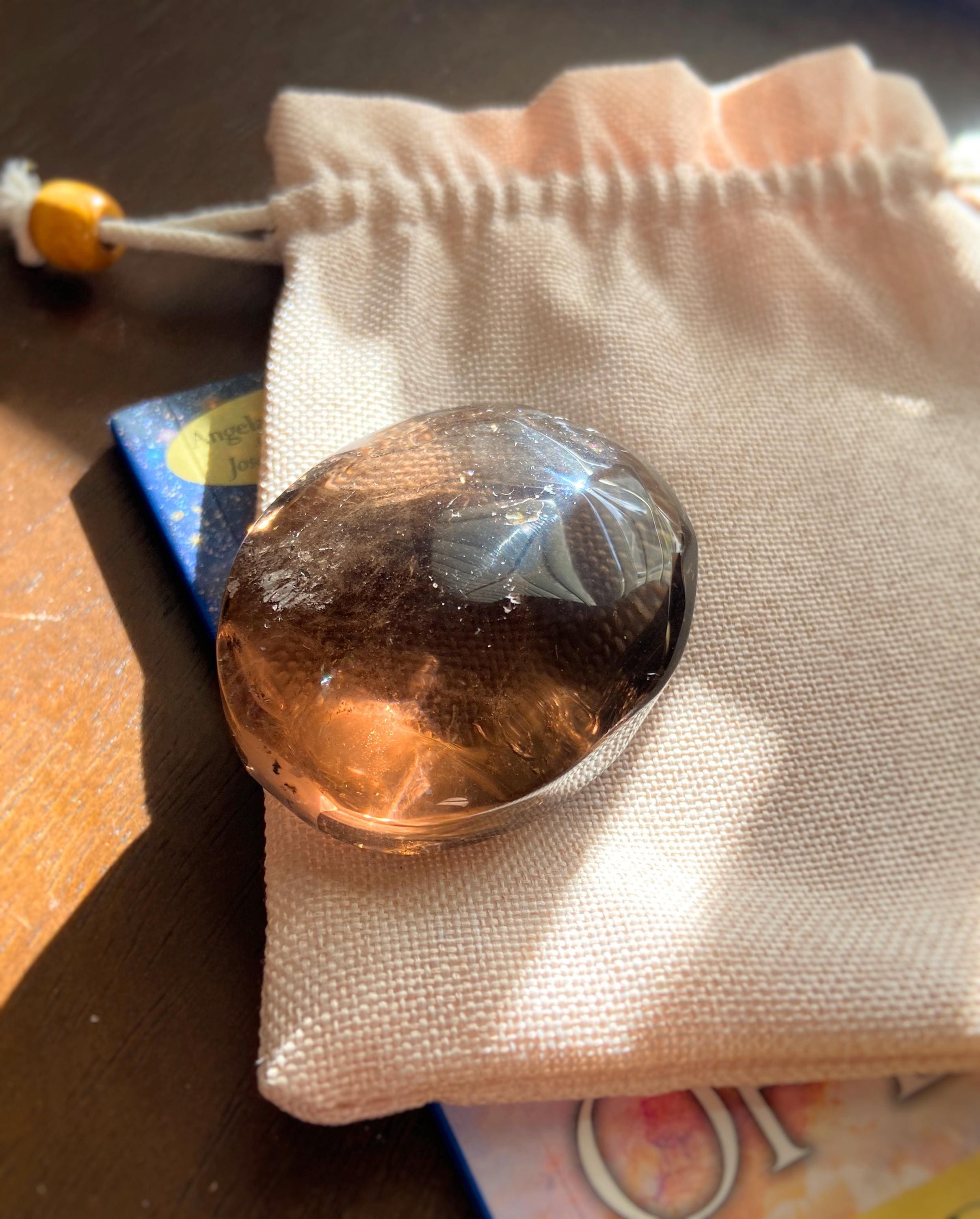 Smoky Quartz Palm Stone: Grounding Healing Crystal, Reiki Infused