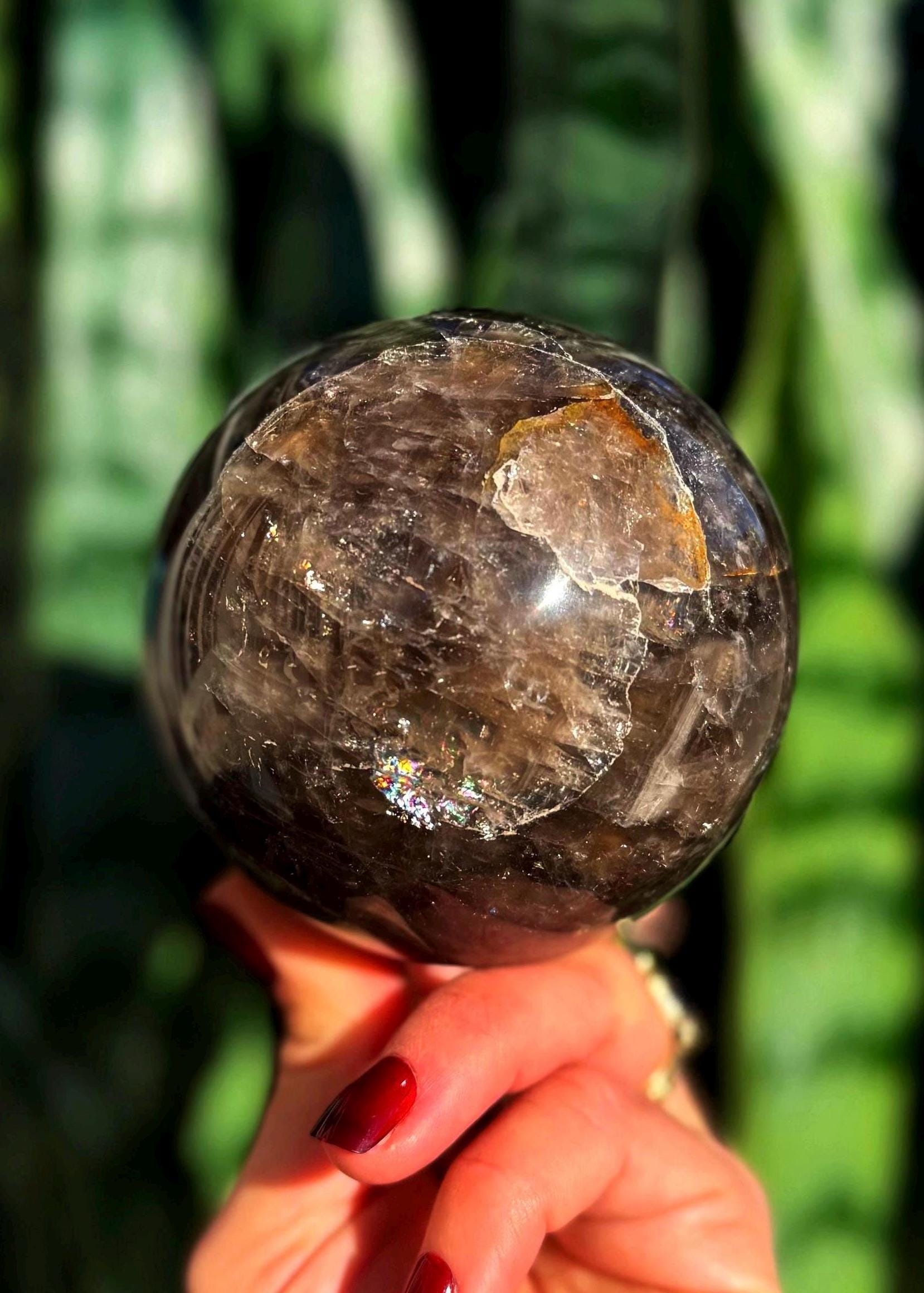 Smoky Quartz Sphere W/ Stand - For Grounding Energy And Calming Over Thinking - Protection Crystal