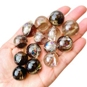Smoky Quartz Crystal Sphere: Mini Tumbled Orb with Rainbow Inclusions Smoky Quartz Crystal Sphere: Mini Tumbled Orb with Rainbow Inclusions