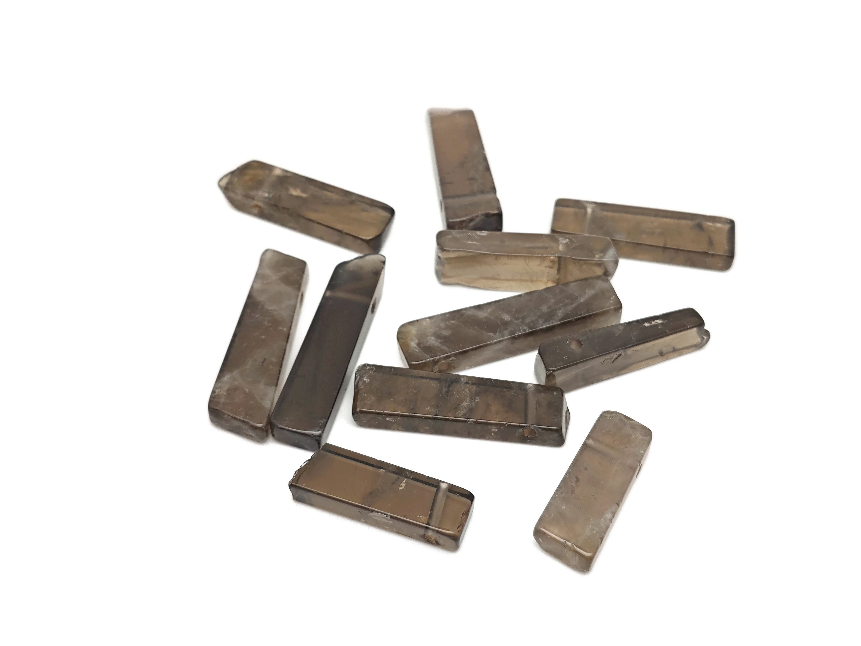Smoky Quartz Drilled Tumbled Stones - Rectangle Hole Tumbled Stone - Making Jewelry Cytsals - Bulk Stones - Nc1662