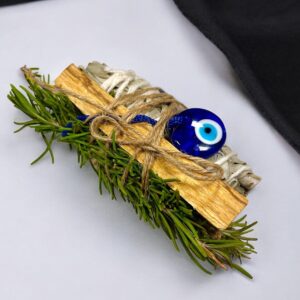 Rosemary Cleansing Bundle w/ Evil Eye, Sage, Palo Santo, Protection, Healing Smudge Kit, House Warming Gift, Meditation & Manifestation