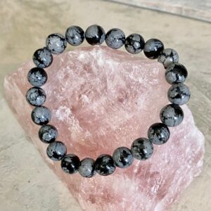 Snowflake Obsidian Bracelet 8mm Bead Round | Handmade Beaded Jewelry Snowflake Obsidian Bracelet 8mm Bead Round | Handmade Beaded Jewelry