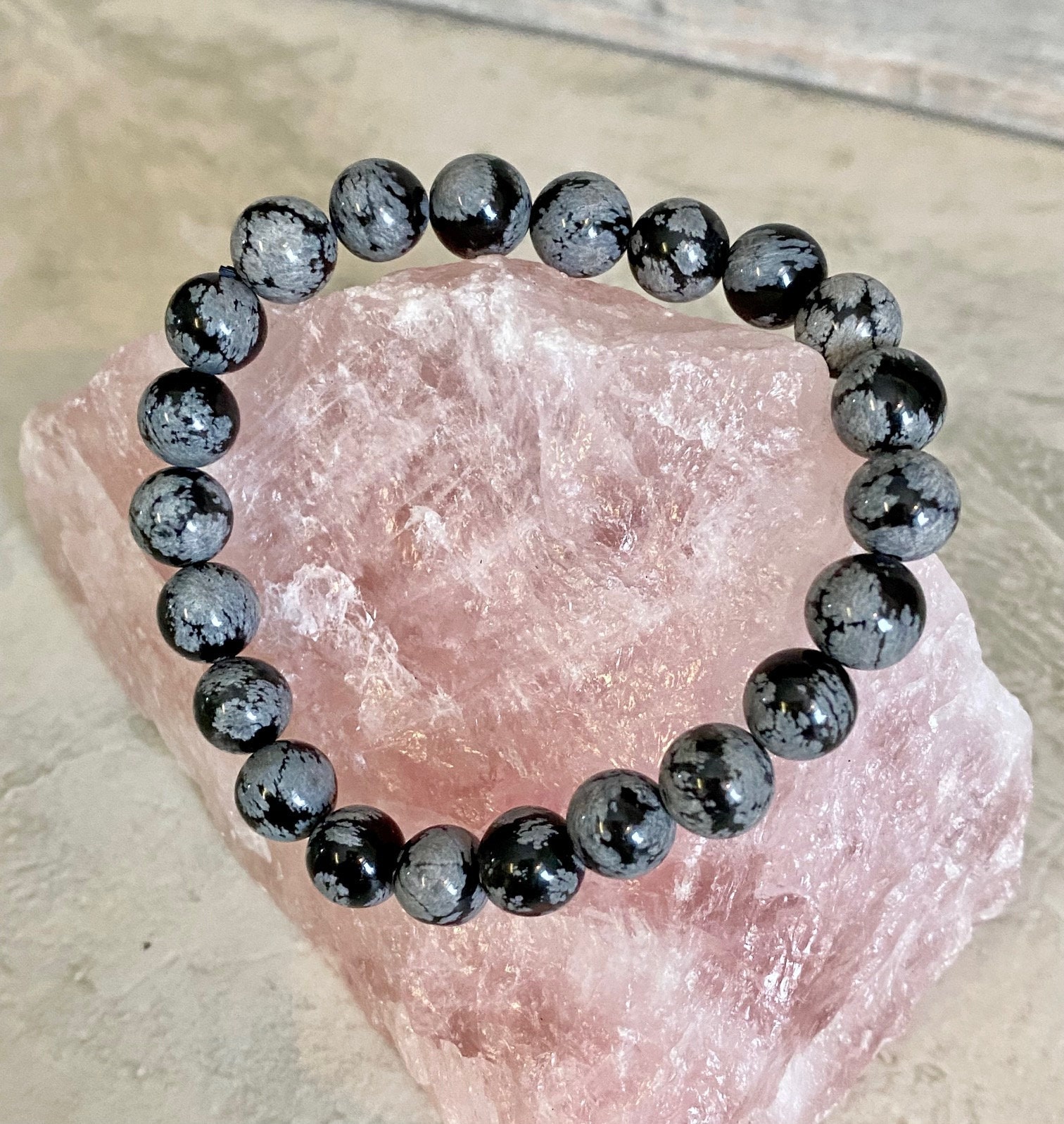 Snowflake Obsidian Bracelet 8mm Bead Round | Handmade Beaded Jewelry