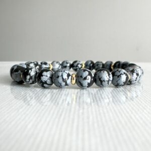 Snowflake Obsidian Beaded Stretch Bracelet: Handmade Gemstone Everyday Jewelry Snowflake Obsidian Beaded Stretch Bracelet: Handmade Gemstone Everyday Jewelry