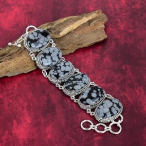 Beautiful Snowflake Obsidian Bracelet, 925 Sterling Silver Jewelry, Bracelet Adjustable Gemstone Bracelet, Handmade Jewelry, Wedding Gifts Beautiful Snowflake Obsidian Bracelet, 925 Sterling Silver Jewelry, Bracelet Adjustable Gemstone Bracelet, Handmade Jewelry, Wedding Gifts