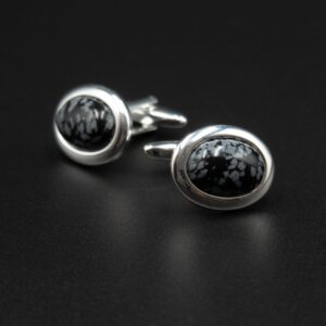 Snowflake obsidian black silver handmade gemstone cuff links : Capricorn gift Snowflake obsidian black silver handmade gemstone cuff links : Capricorn gift
