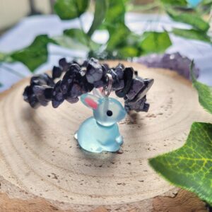 Blue Bunny crystal chip bracelet With Snowflake Obsidian Blue Bunny crystal chip bracelet With Snowflake Obsidian