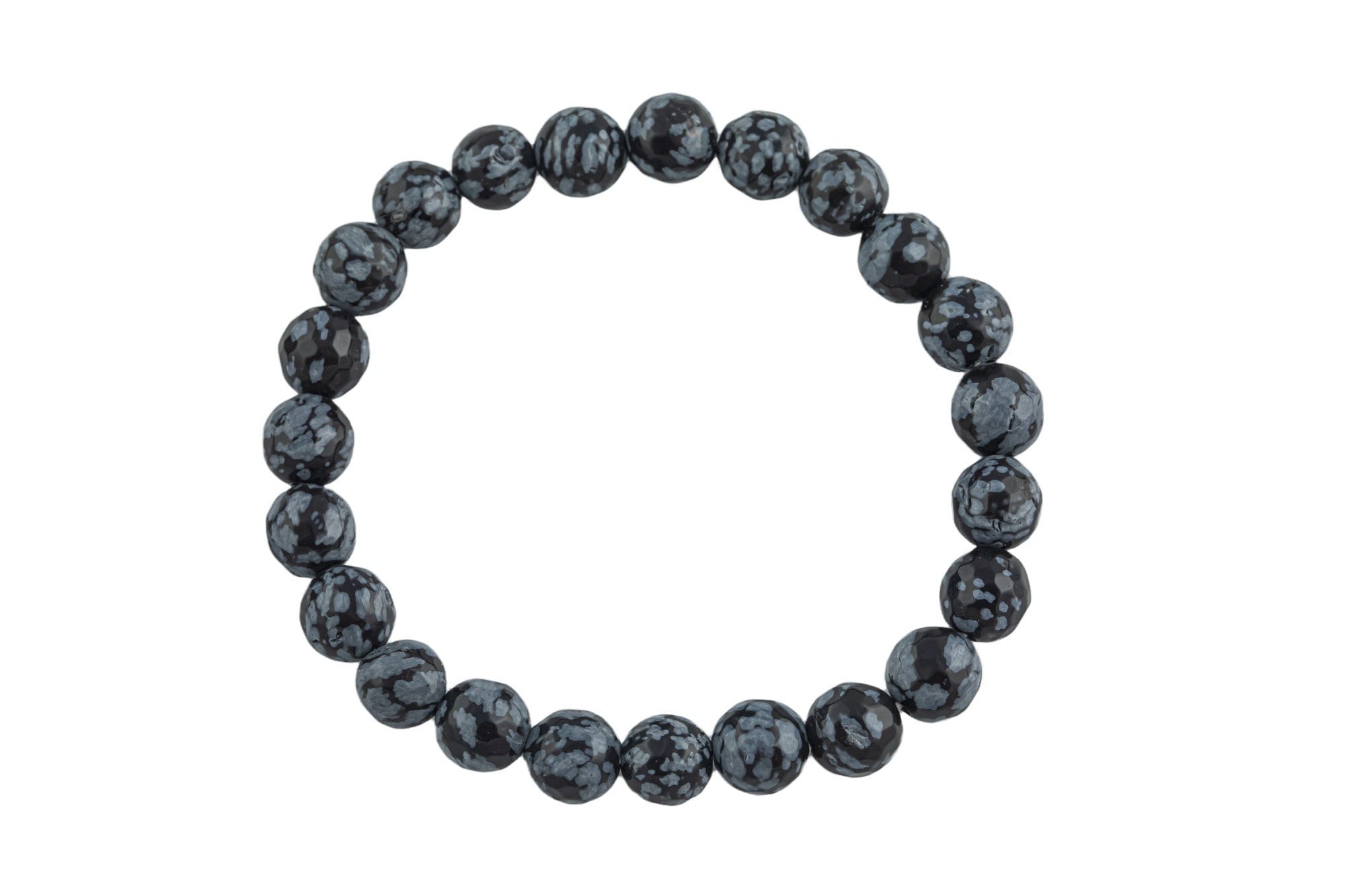 Snowflake Obsidian - Bracelets Natural Gemstone 8mm Faceted Stackable Round Gemstone- Handmade - Wholesale - 8mm 7” - 7.5" Bracelet