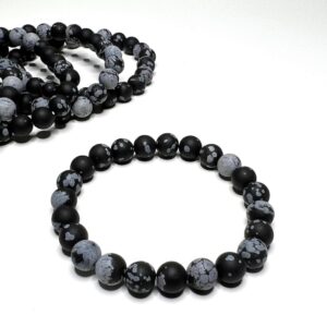 Snowflake Obsidian Crystal Bracelet: Handmade Gemstone Stretch Bracelet - 8mm Matte Beads Snowflake Obsidian Crystal Bracelet: Handmade Gemstone Stretch Bracelet - 8mm Matte Beads