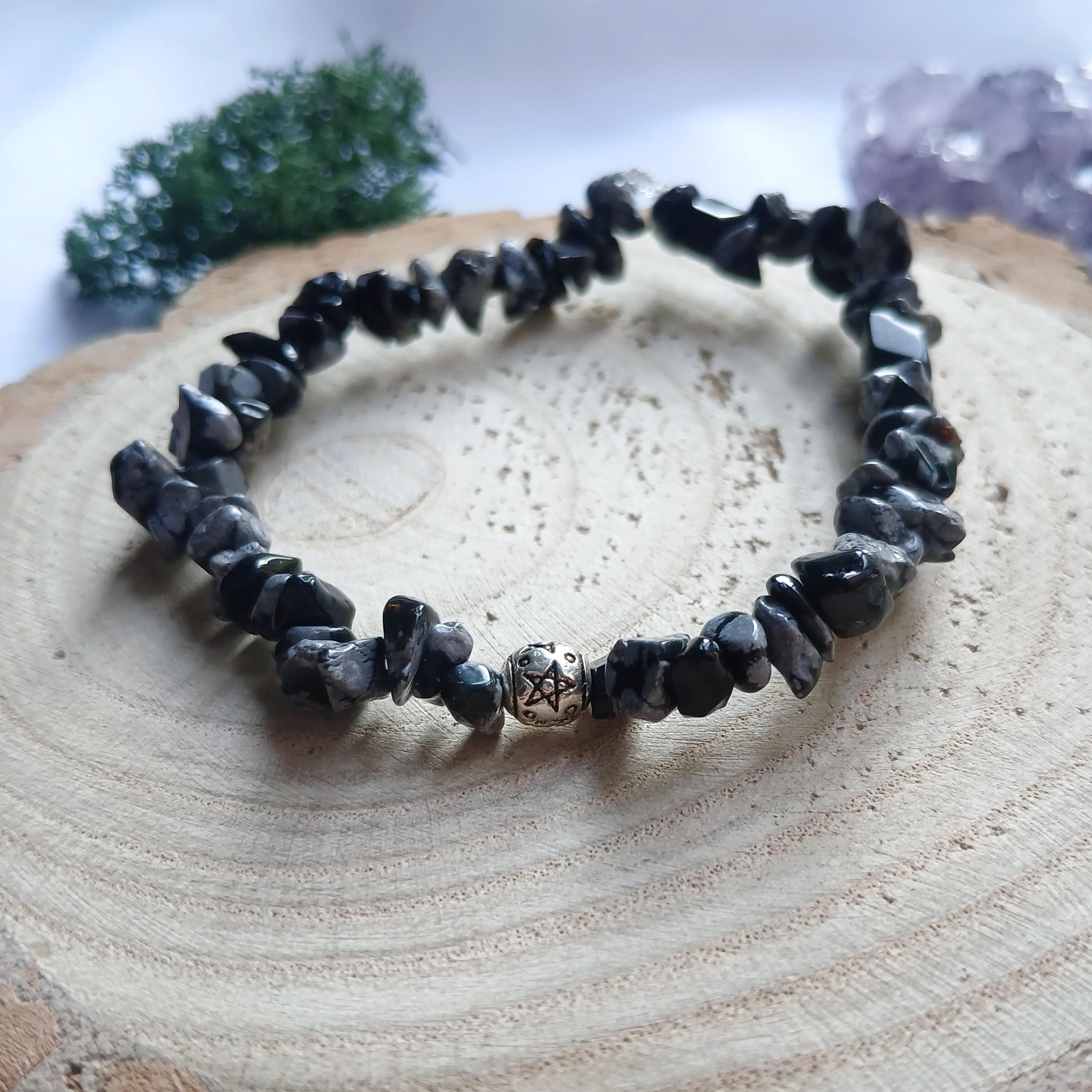 Snowflake Obsidian Delicate Pentacle Bracelet - Witchcore