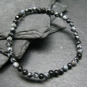 Snowflake Obsidian Genuine Bracelet ~ 7 Inches ~ 4mm Round Beads Snowflake Obsidian Genuine Bracelet ~ 7 Inches ~ 4mm Round Beads