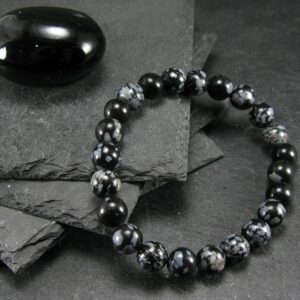 Snowflake Obsidian Genuine Bracelet ~ 7 Inches ~ 8mm Round Beads Snowflake Obsidian Genuine Bracelet ~ 7 Inches ~ 8mm Round Beads