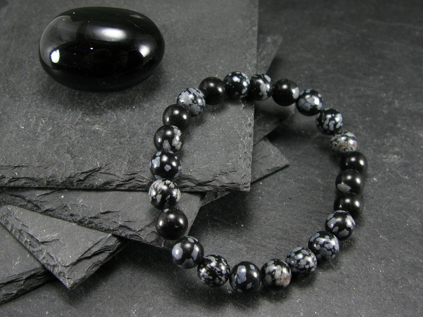 Snowflake Obsidian Genuine Bracelet ~ 7 Inches ~ 8mm Round Beads Snowflake Obsidian Genuine Bracelet ~ 7 Inches ~ 8mm Round Beads