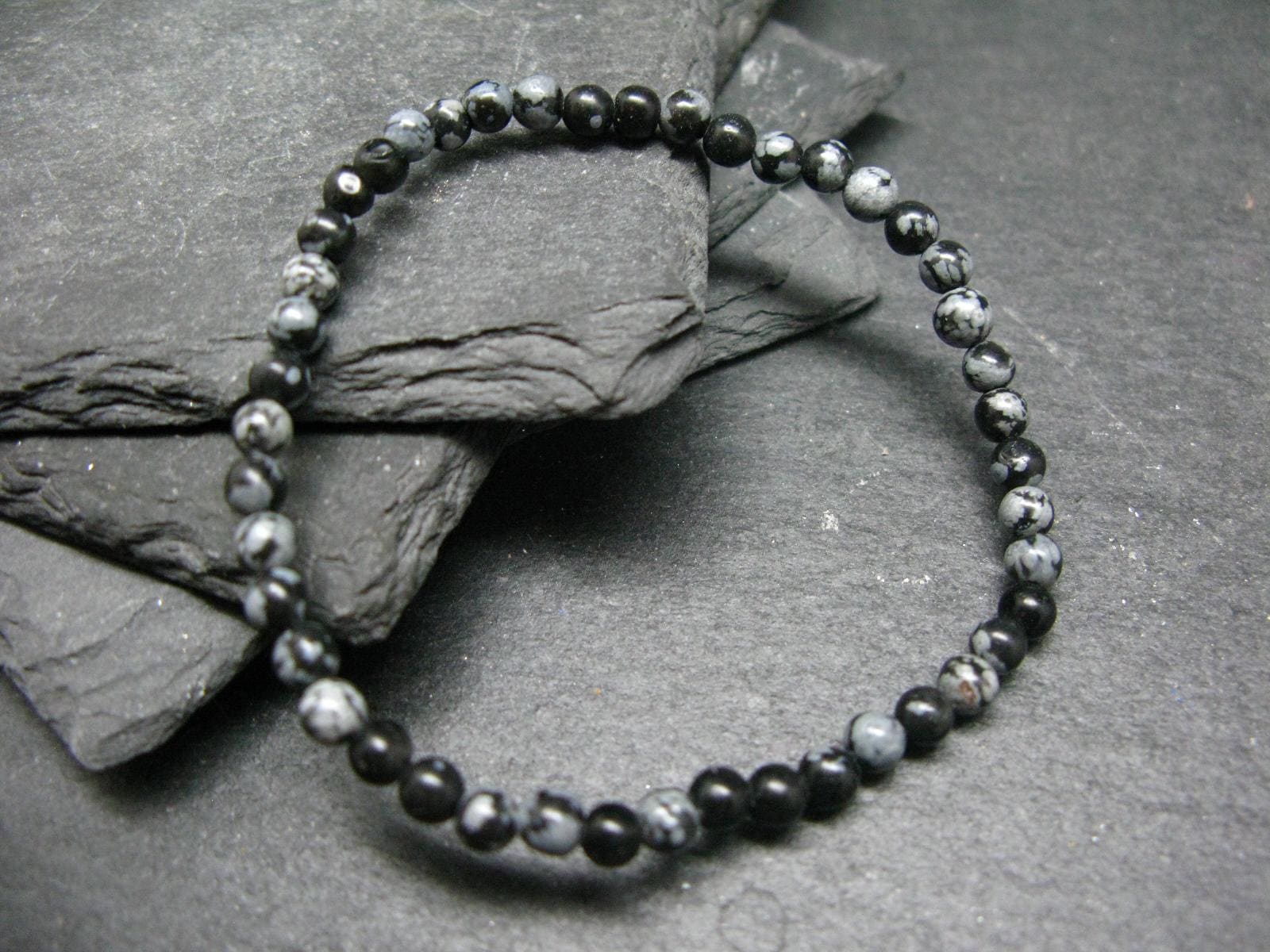 Snowflake Obsidian Genuine Bracelet ~ 7 Inches ~ 4mm Round Beads