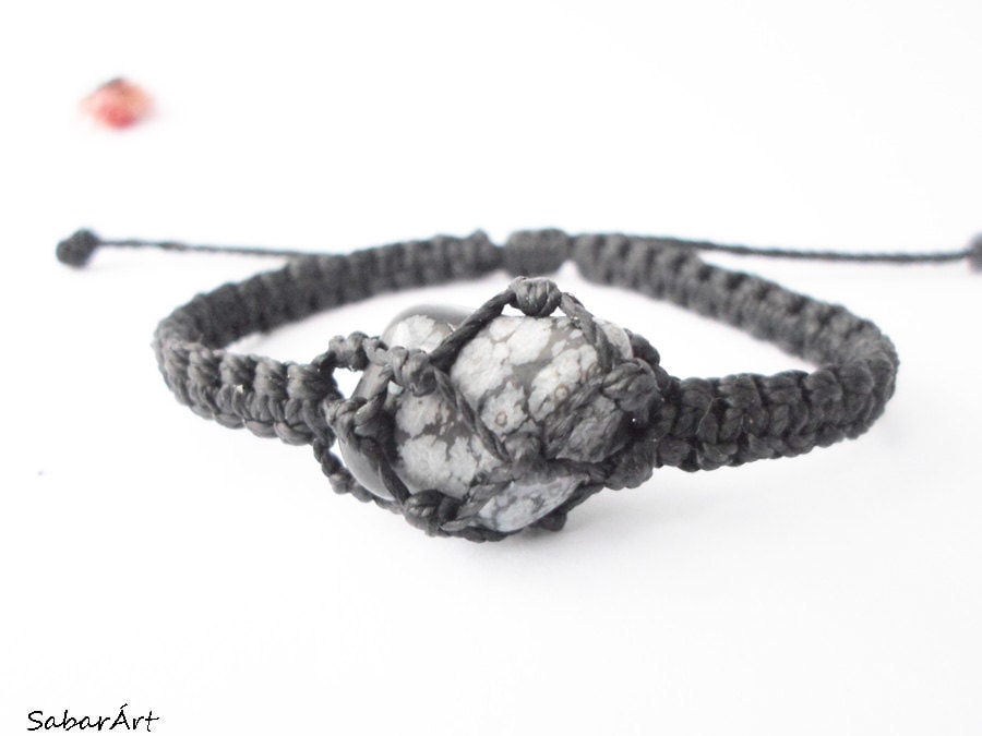 Snowflake Obsidian Bracelet: Macrame Healing Stone Jewelry Snowflake Obsidian Bracelet: Macrame Healing Stone Jewelry