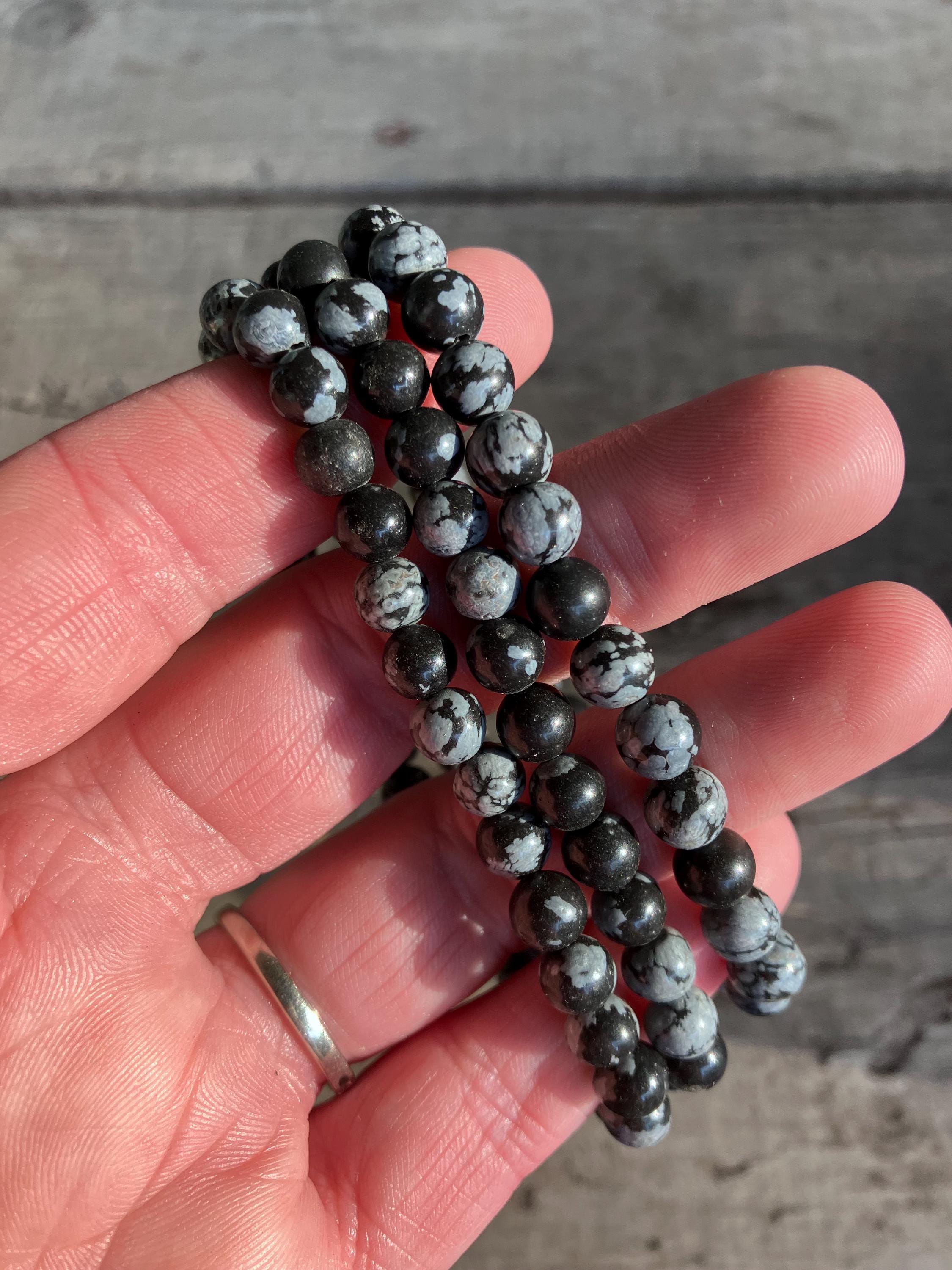 Natural Snowflake Obsidian 6mm Gemstone Beaded Jewelry Crystal Bracelet