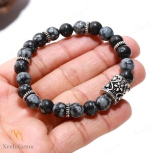 Natural Snowflake Obsidian Bracelet 8mm, Volcanic Stone For Balance & Purity Black And White Spotted Gemstone Unisex Gift For Transformation Natural Snowflake Obsidian Bracelet 8mm, Volcanic Stone For Balance & Purity Black And White Spotted Gemstone Unisex Gift For Transformation