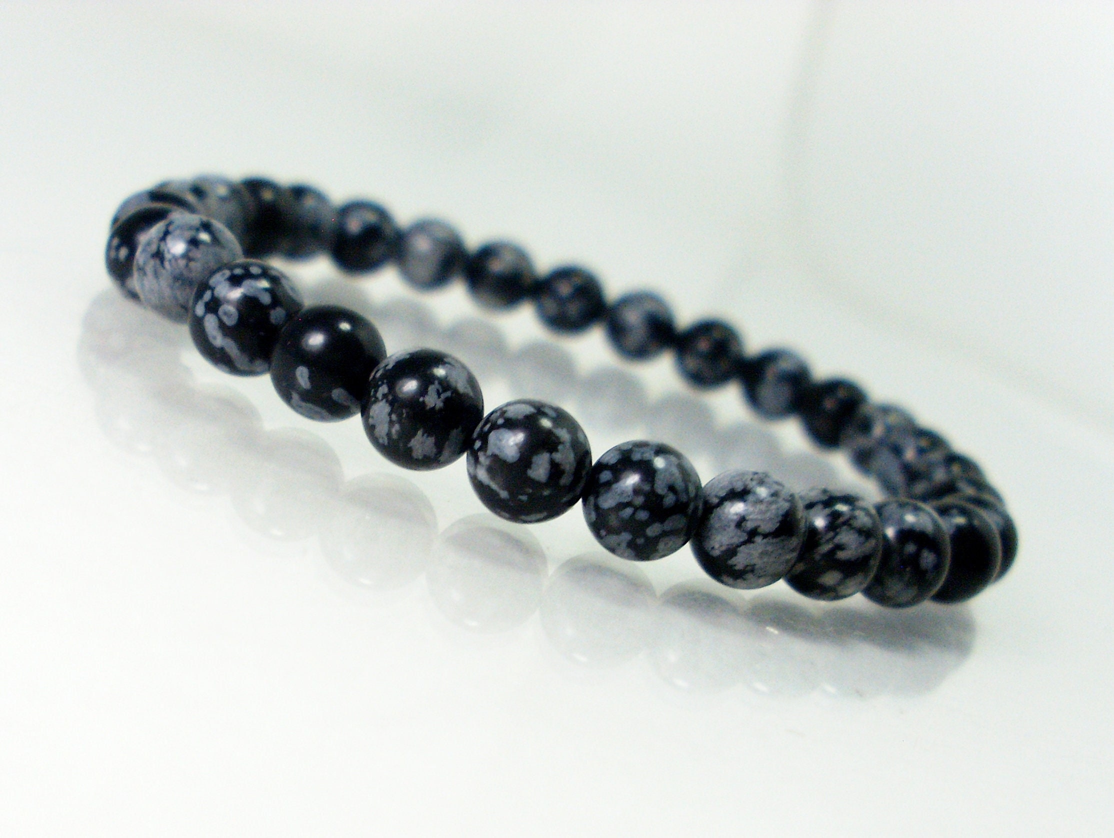 Snowflake Obsidian Bracelet 6mm, Natural Gemstone Bracelet, Women Men Bracelet, Beaded Bracelet +gift Bag