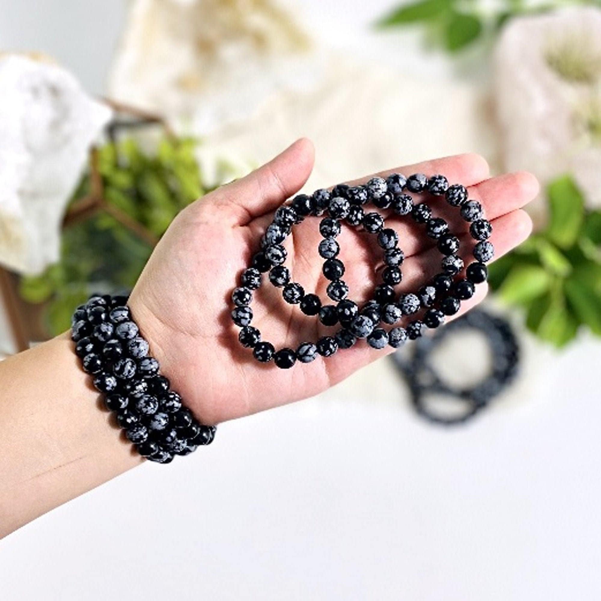 Snowflake Obsidian Round Bead Bracelets Crystals And Minerals