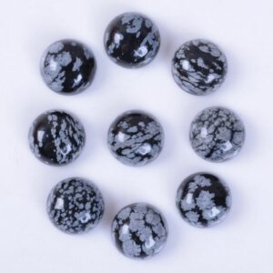 10 pcs of 14mm Snowflake obsidian round flatback cab cabochon